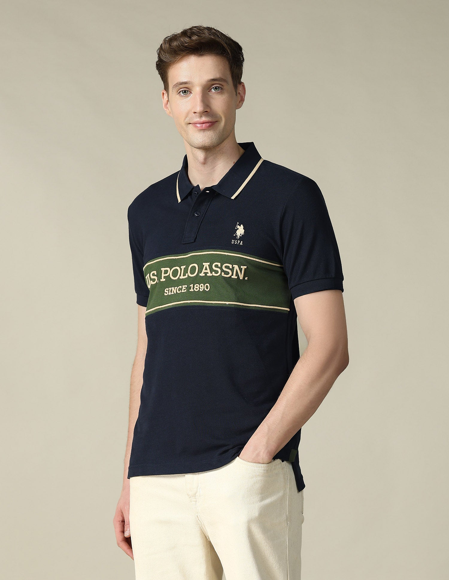 Cut & Sew Brand Embroidered Regular Fit Polo Shirt Navy - U.S. POLO ASSN. | Large