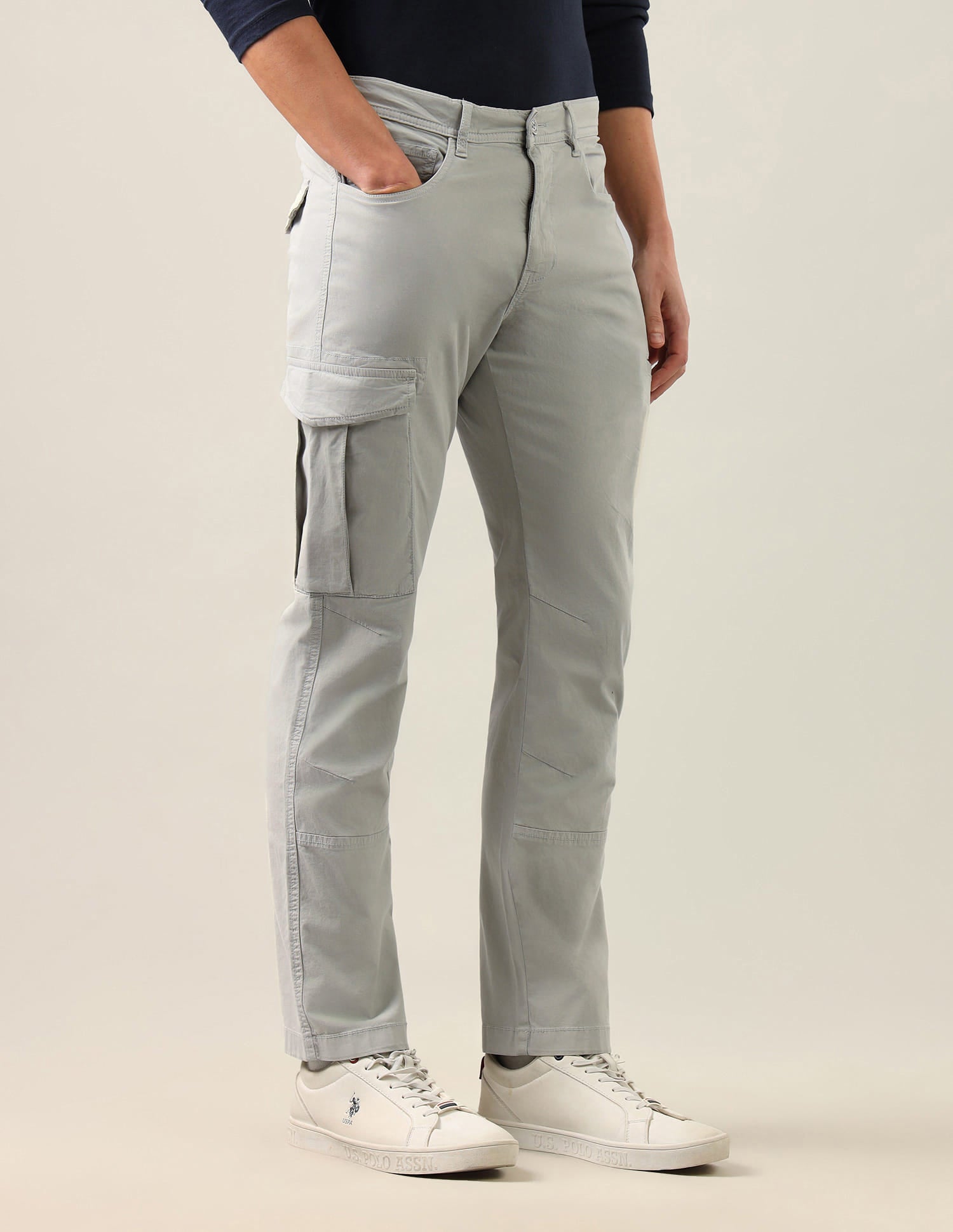 Harold Slim Straight Fit Twill Cargos Grey - U.S. Polo Assn. India | Large