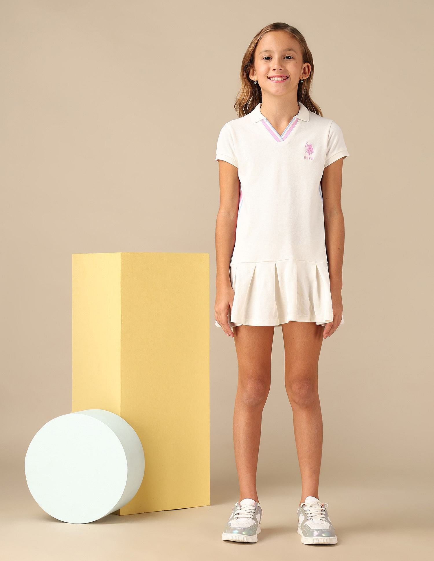 Girls Solid Pleated Tennis Dress Off White - U.S. POLO ASSN. | Large