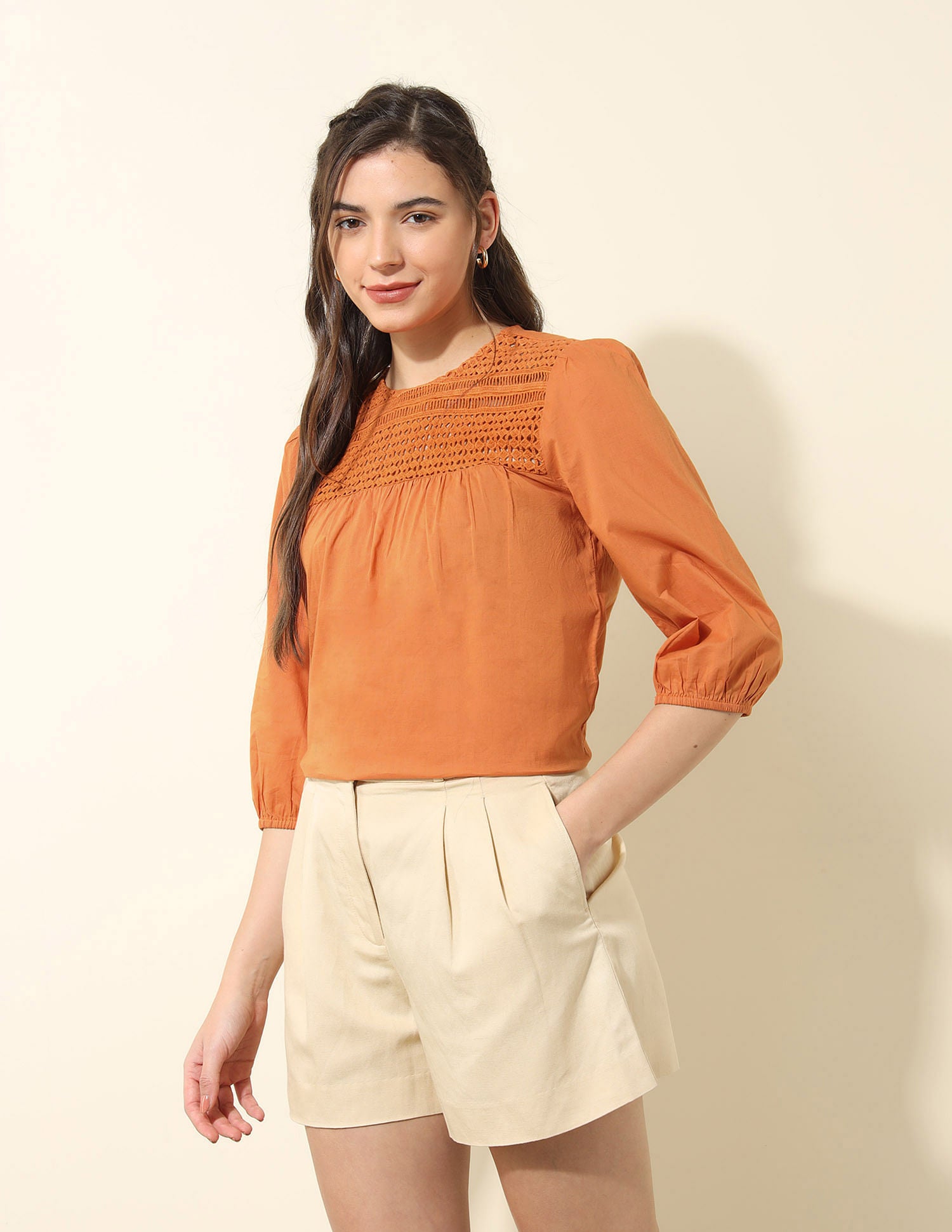 Lace Detailed Top Orange - U.S. POLO ASSN. | Large