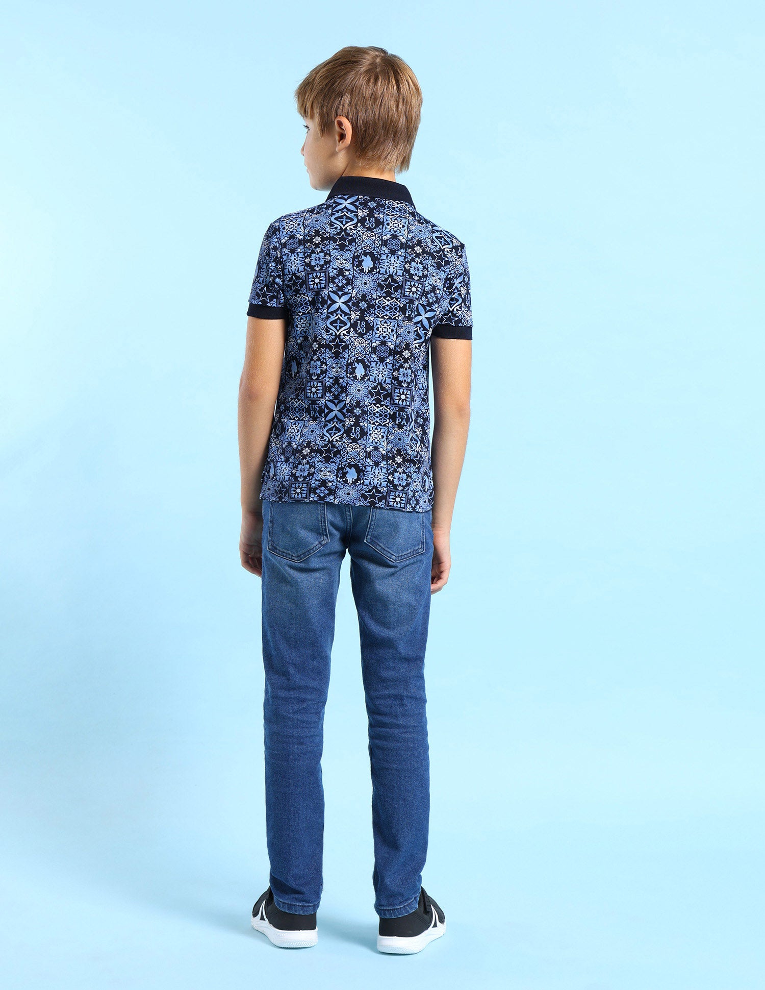 Boys Regular Fit All Over Printed Polo Shirt Navy - U.S. POLO ASSN. | Large