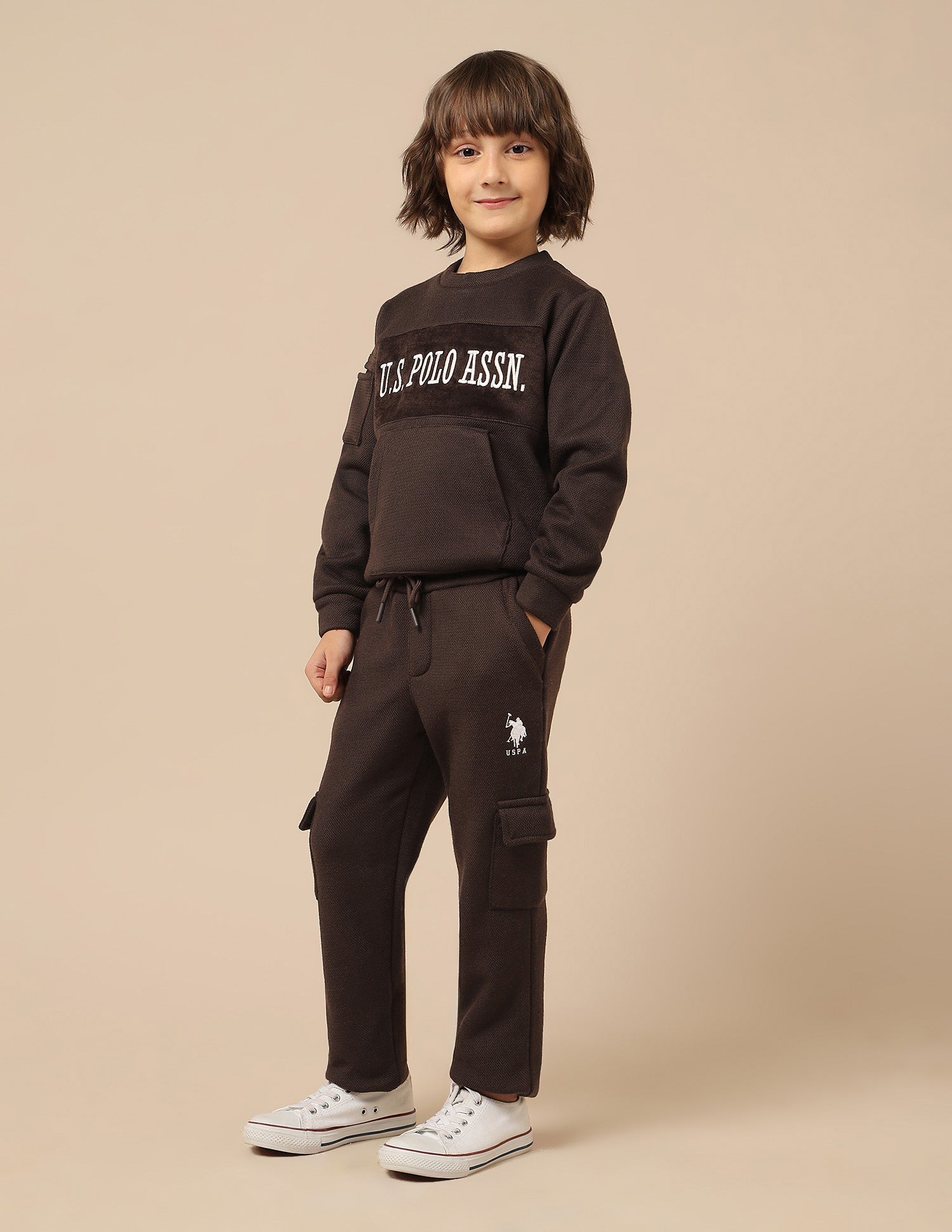 Boys Textured Regular Fit Track Pants Light Brown - U.S. POLO ASSN. | Large