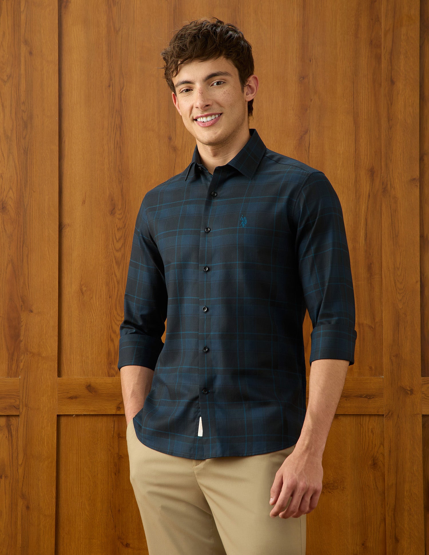Tartan Checked Twill Shirt Teal - U.S. Polo Assn. India | Large