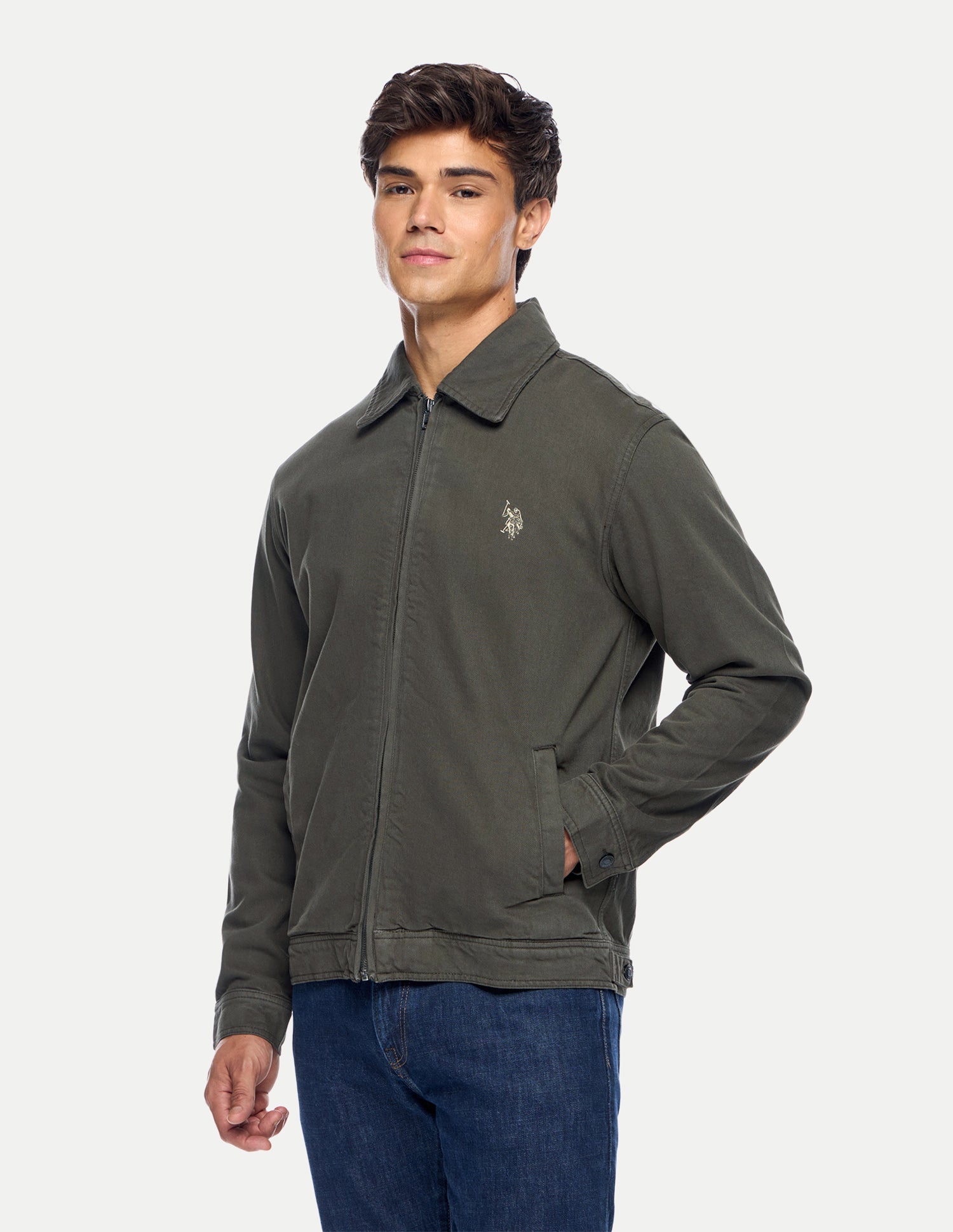 Solid Regular Fit Jacket Olive - U.S. Polo Assn. India | Large