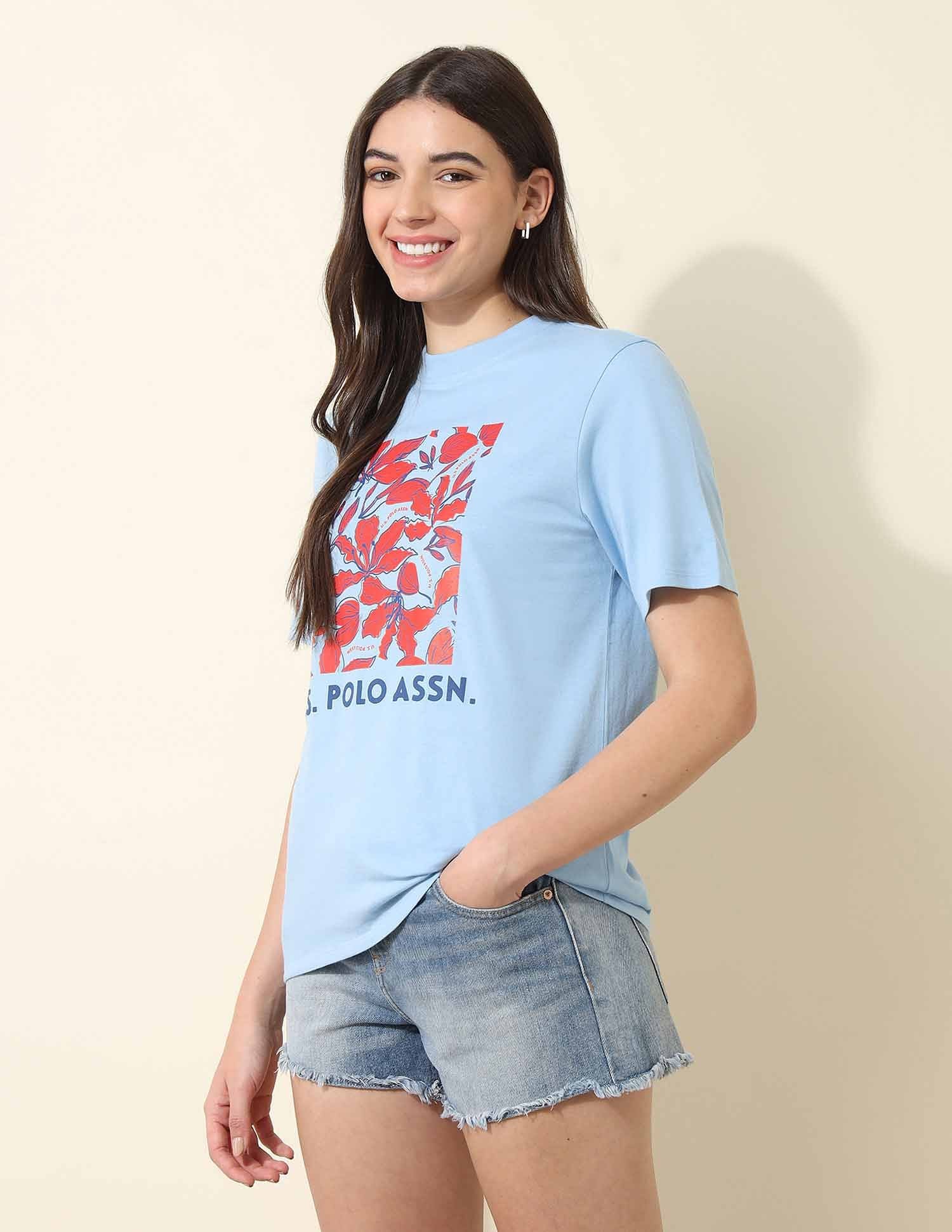 Boyfriend Fit Brand Printed T-Shirt Light Blue - U.S. POLO ASSN. | Large