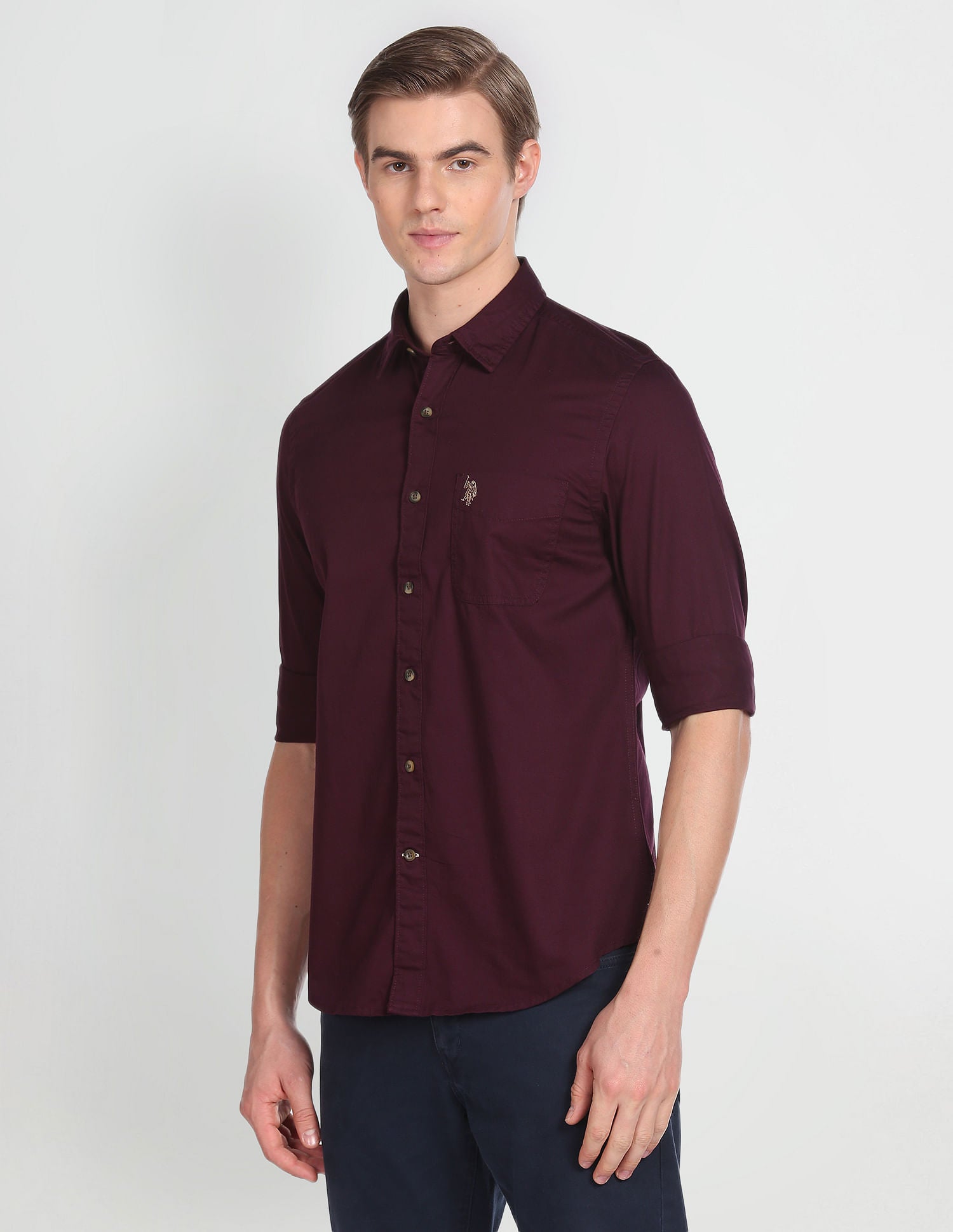 Solid Twill Casual Shirt Maroon - U.S. Polo Assn. India | Large