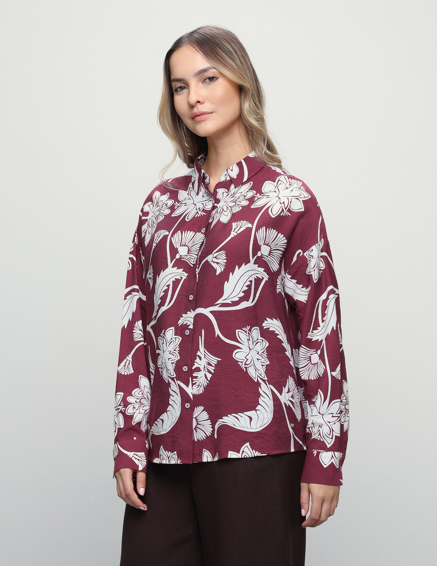 Floral Printed Boyfriend Fit Shirt Red - U.S. Polo Assn. India | Large
