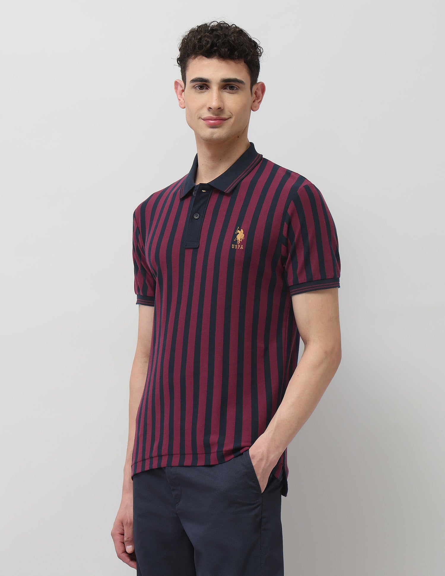 Vertical Striped Slim Fit Polo Shirt Maroon - U.S. POLO ASSN. | Large