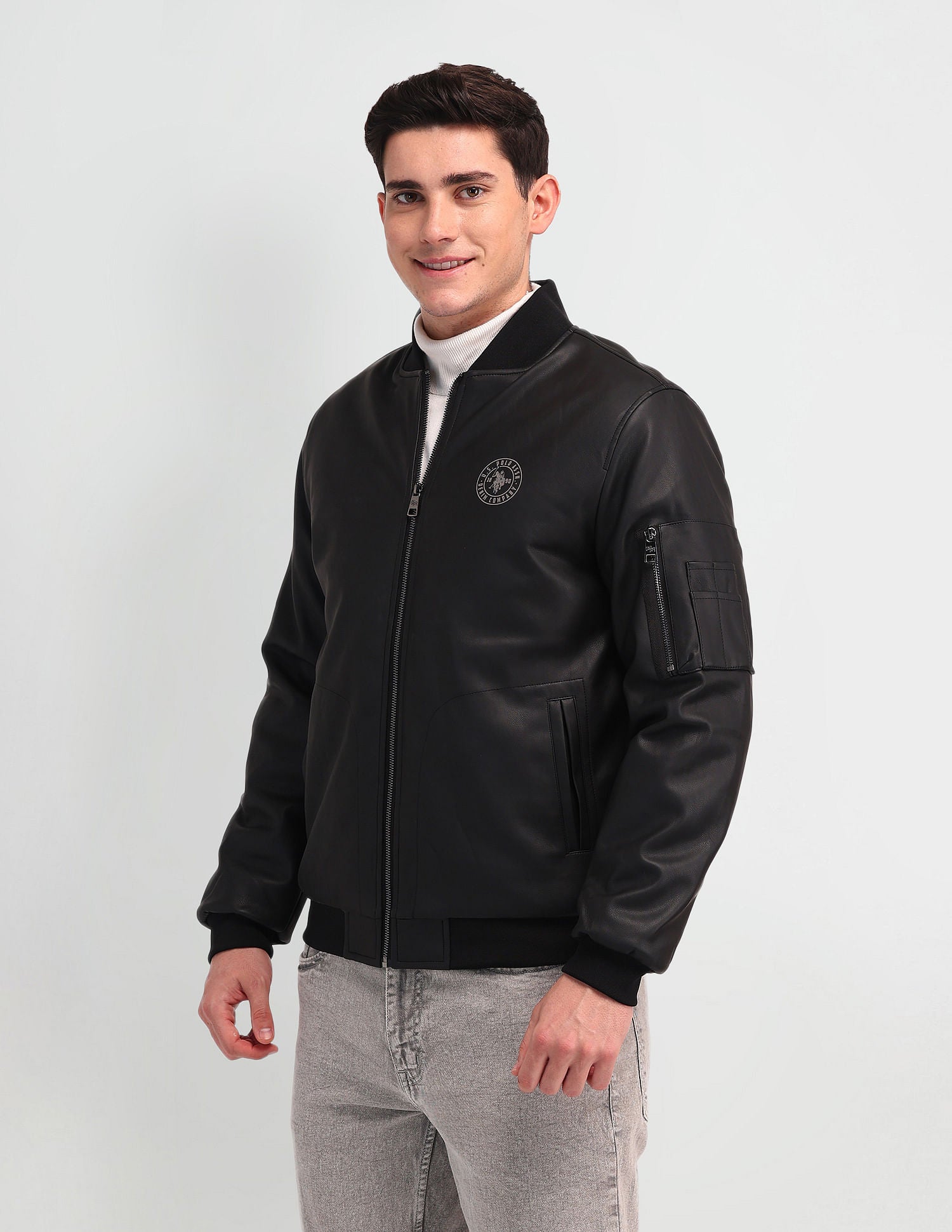 Stand Neck Bomber Jacket Black - U.S. Polo Assn. India | Large