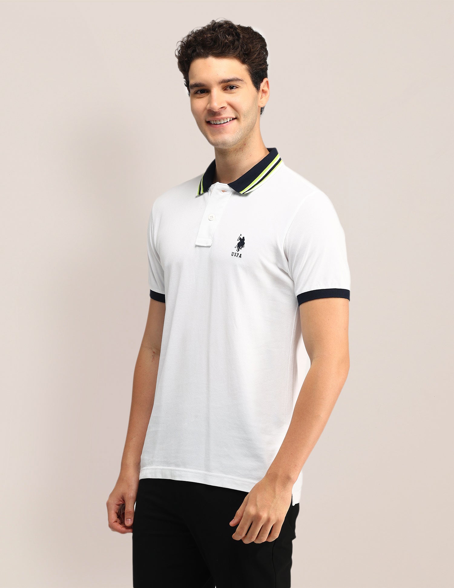 Textured Slim Fit Polo Shirt White - U.S. Polo Assn. India | Large