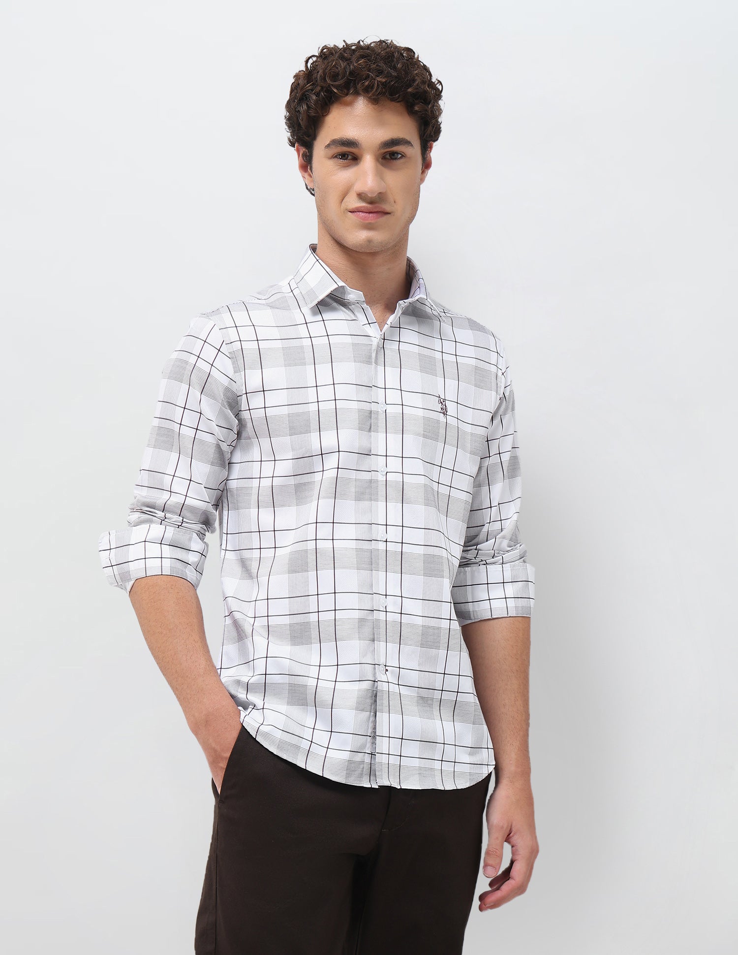 Grid Tattersall Checked Satin Shirt Brown - U.S. Polo Assn. India | Large