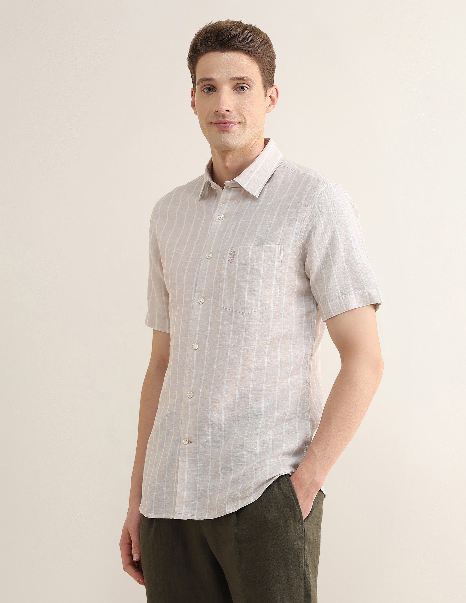 Vertical Striped Regular Fit Shirt Ivory - U.S. Polo Assn. India | Large