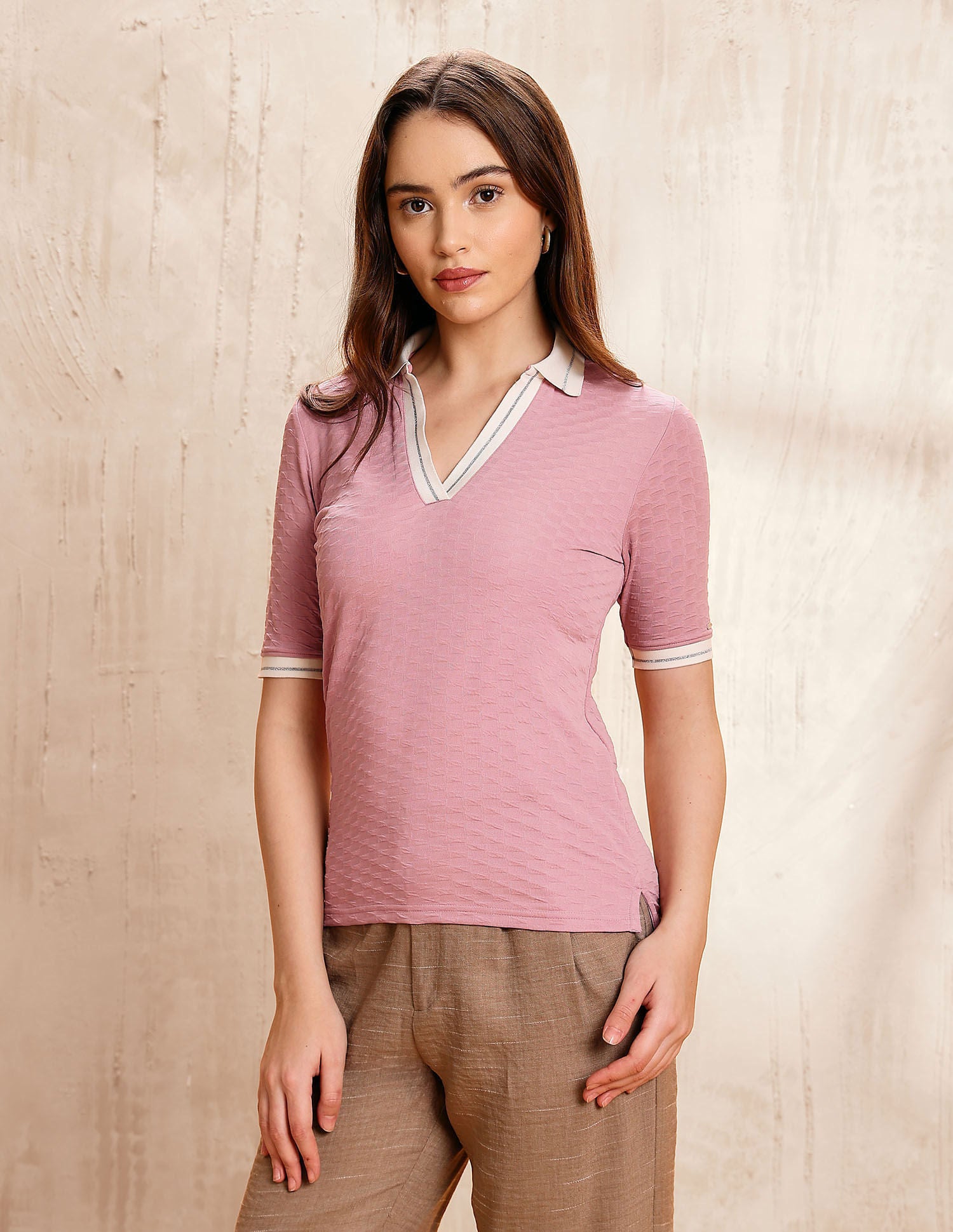 Tipped Collar Textured Polo Shirt Pink - U.S. Polo Assn. India | Large