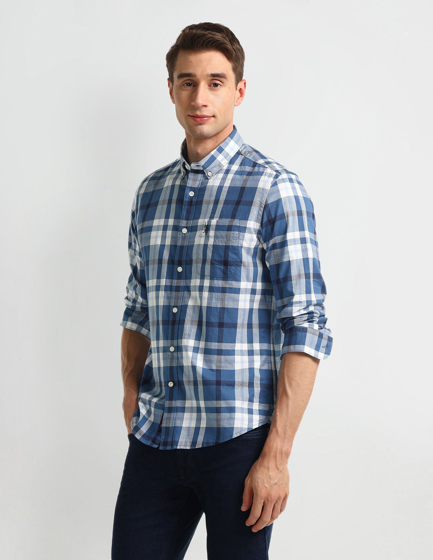 Slim Fit Checked Shirt White - U.S. Polo Assn. India | Large