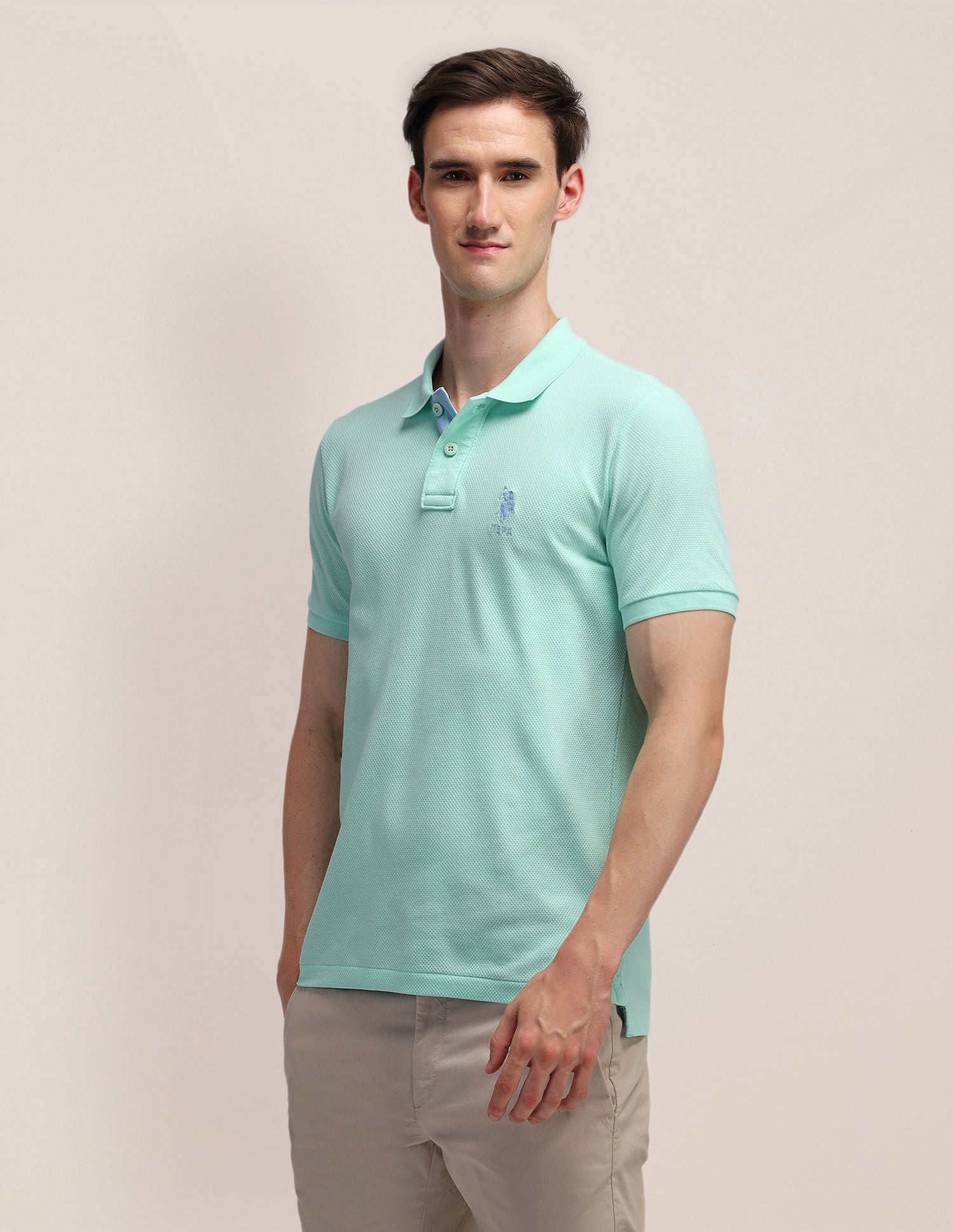 Solid Slim Fit Polo Shirt Green - U.S. Polo Assn. India | Large