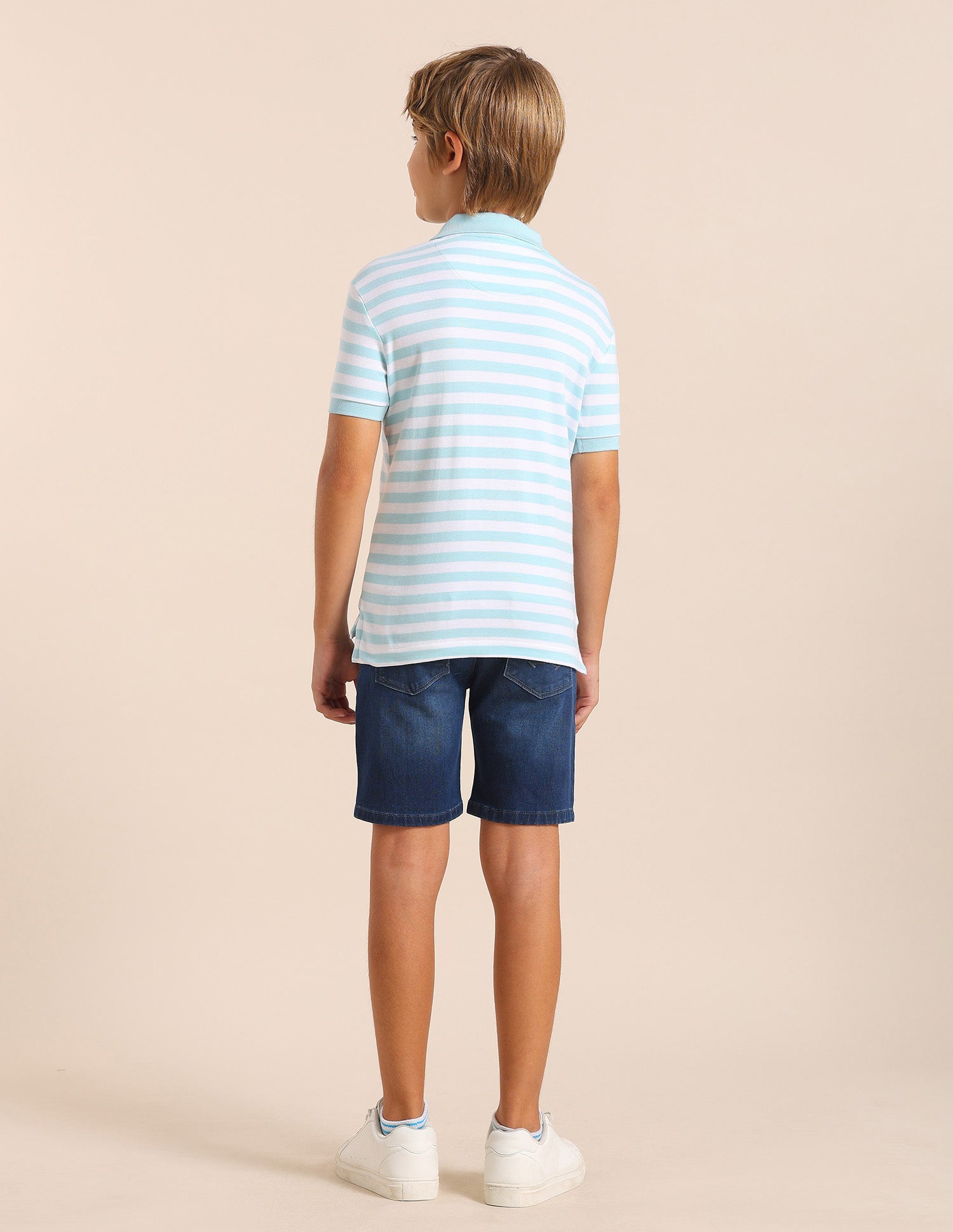 Boys Horizontal Striped Regular Fit Polo T shirt Light Blue - U.S. POLO ASSN. | Large