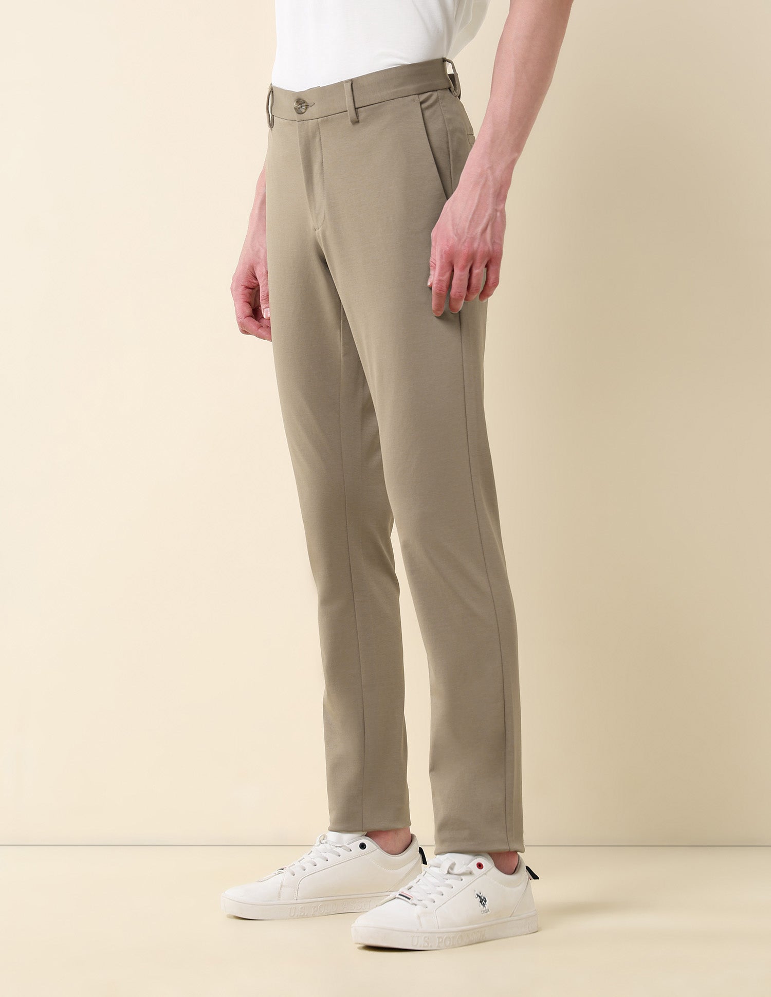Solid Austin Slim Fit Twill Trousers Khaki - U.S. POLO ASSN. | Large