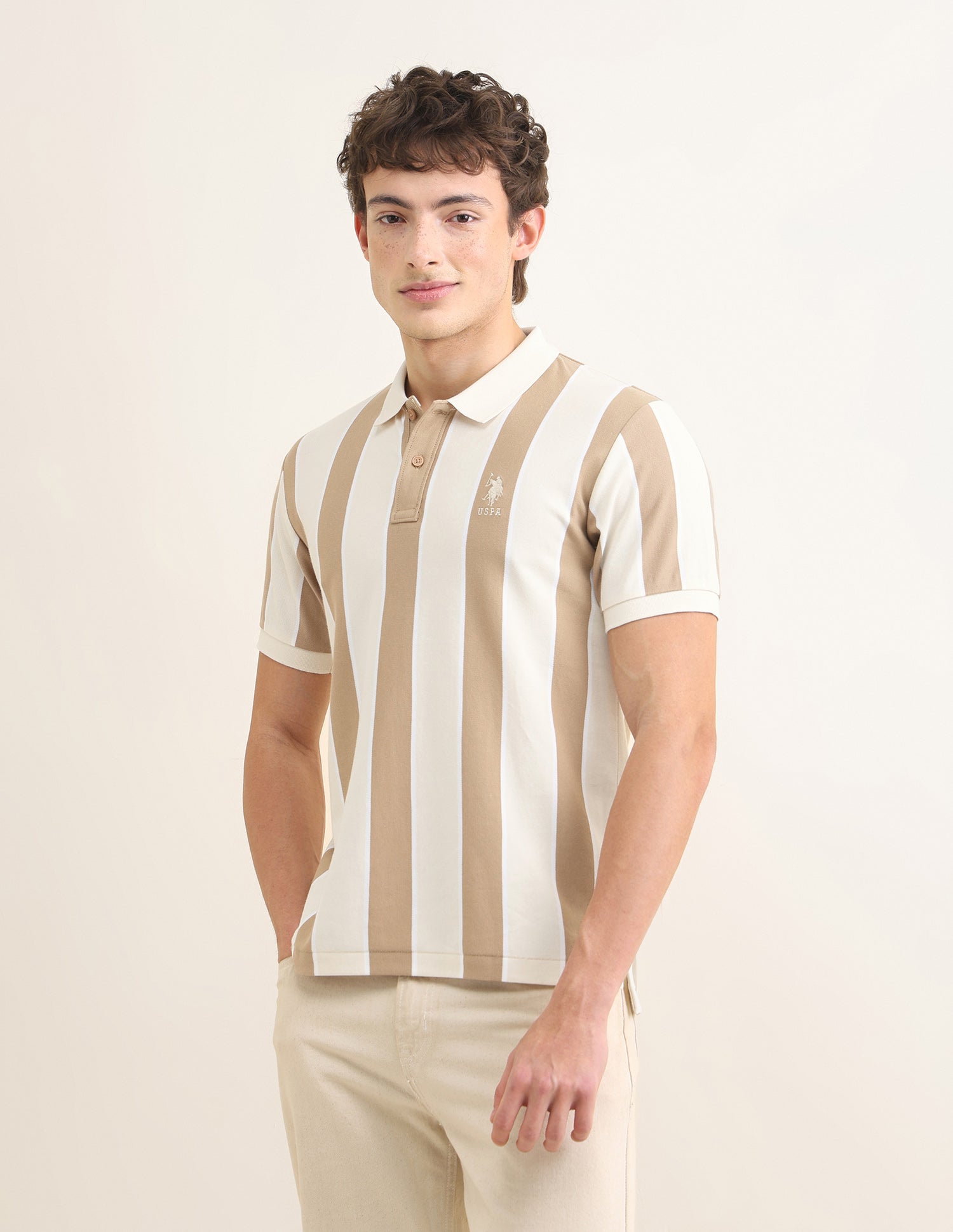 Sotogrande Vertical Striped Polo Shirt Beige - U.S. Polo Assn. India | Large