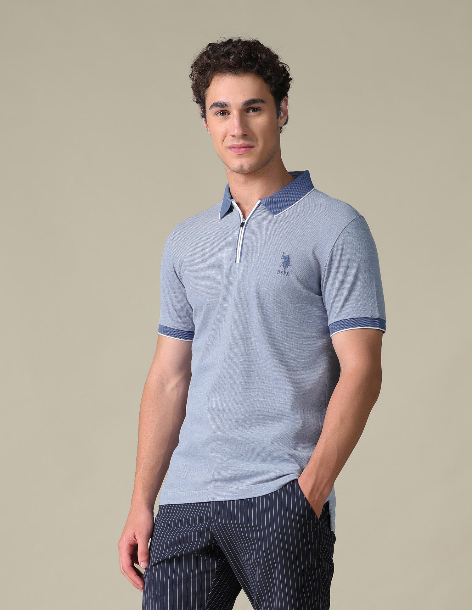 Regular Fit Heathered Polo Shirt Ivory - U.S. Polo Assn. India | Large