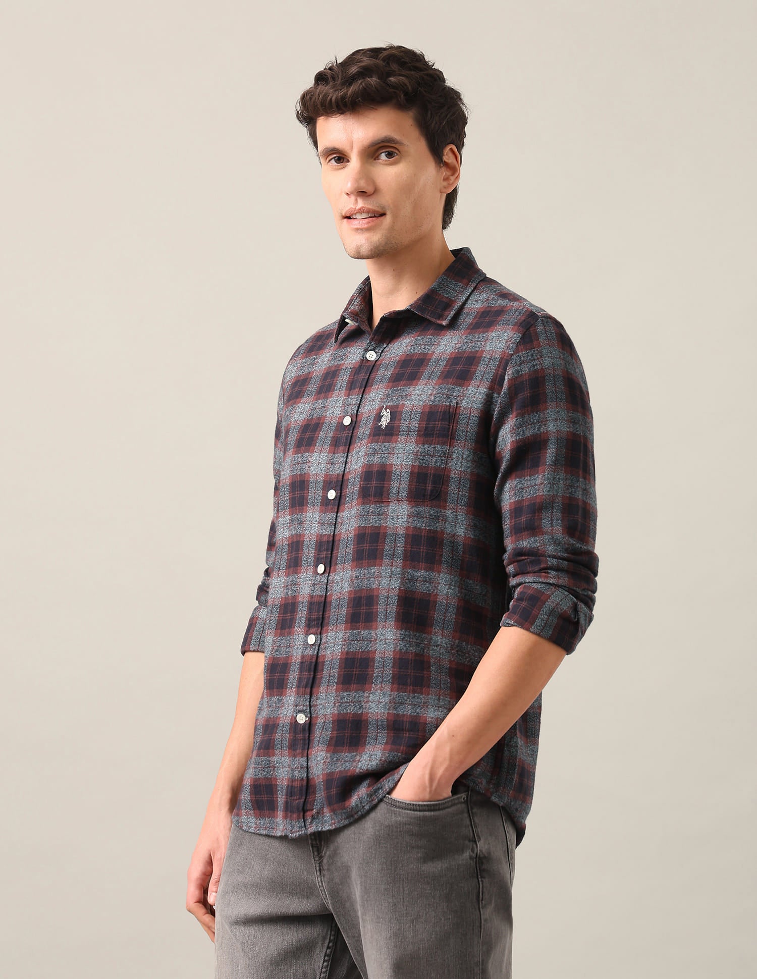 Tartan Checked Twill Shirt Brown - U.S. Polo Assn. India | Large