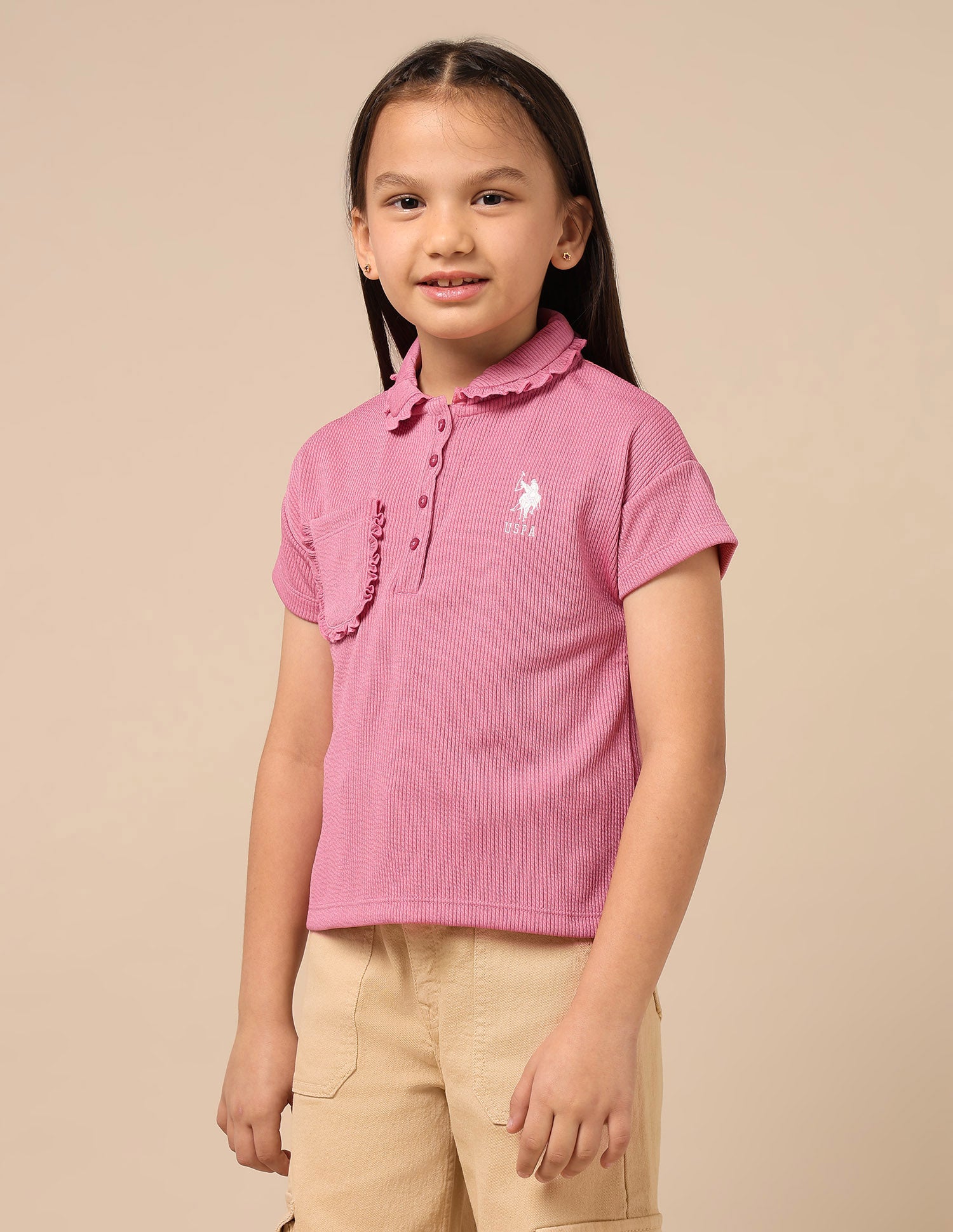 Girls Textured Boxy Fit Top Pink - U.S. POLO ASSN. | Large