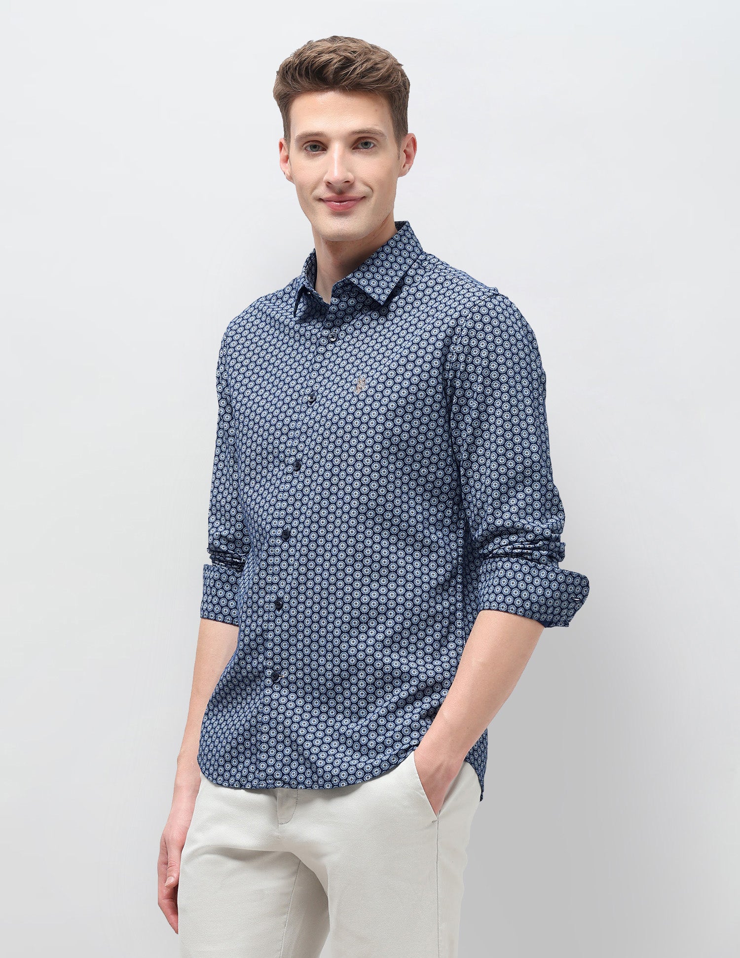 Geometric Printed Oxford Shirt Navy - U.S. Polo Assn. India | Large