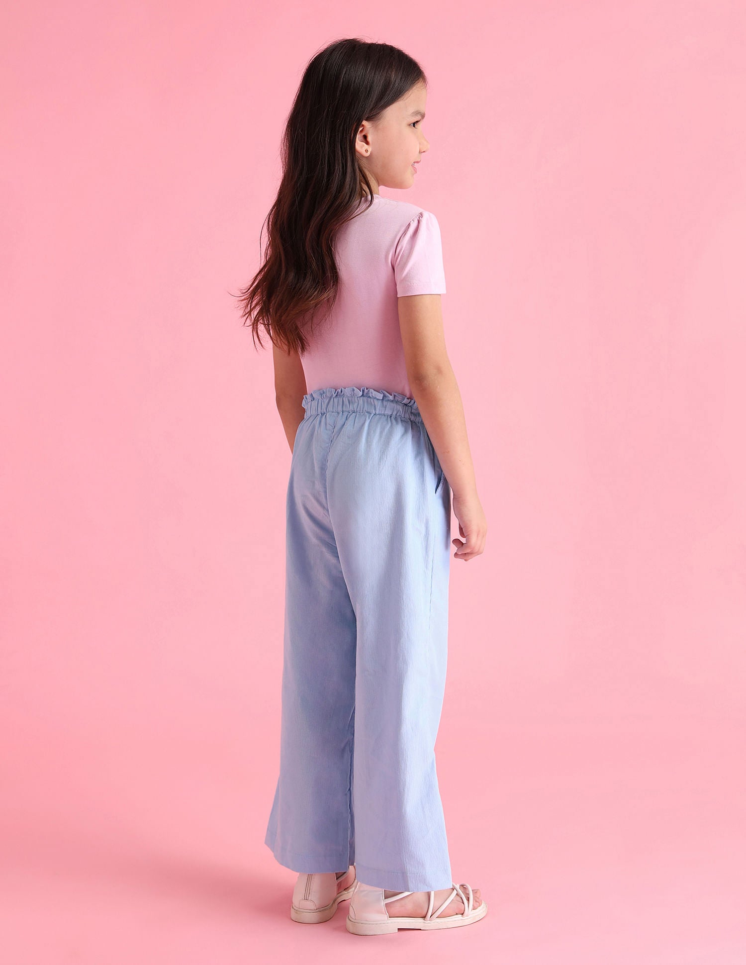 Girls Solid Flared Trousers Light Blue - U.S. POLO ASSN. | Large