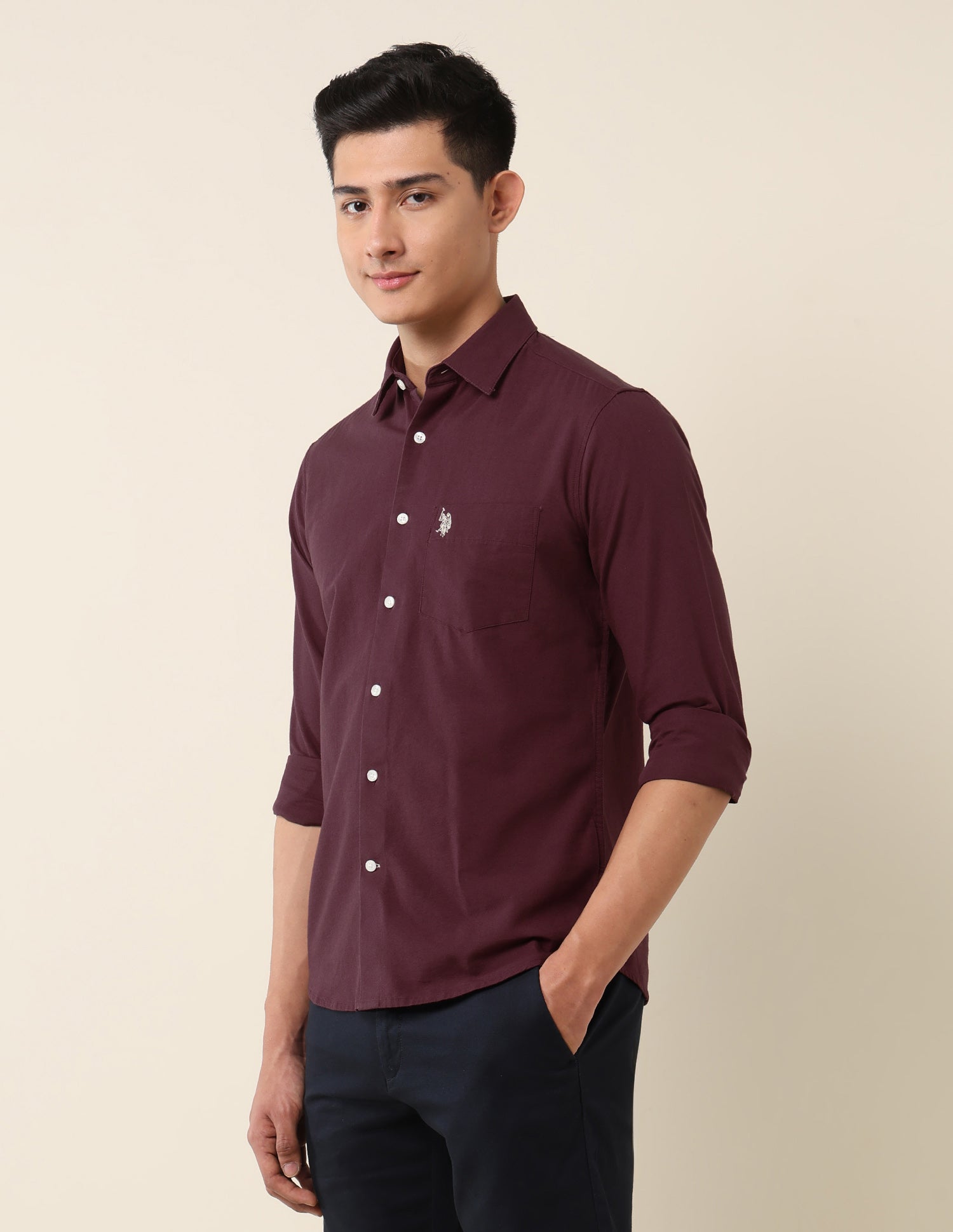 Tailored Fit Twill Shirt Burgundy - U.S. Polo Assn. India | Large