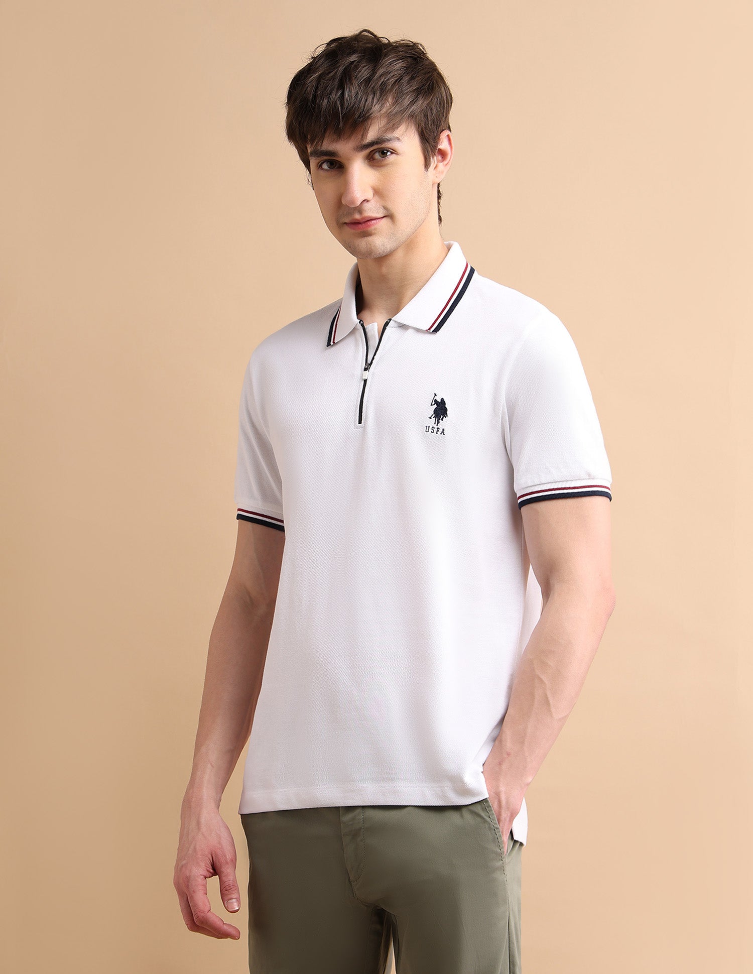 Tipped Zipper Polo Shirt White - U.S. POLO ASSN. | Large