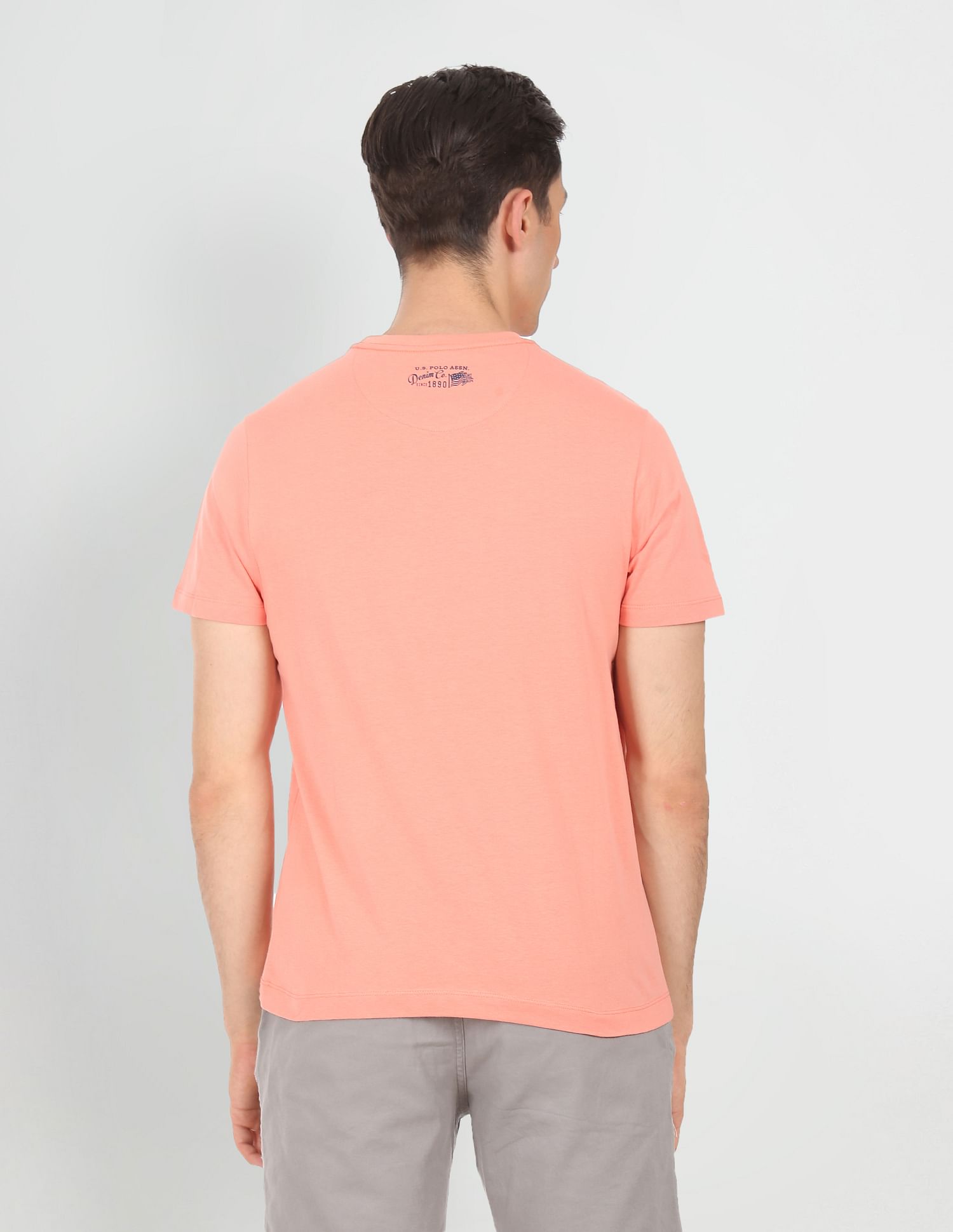 Men Peach Cotton Brand Print T-Shirt Peach - U.S. POLO ASSN. | Large