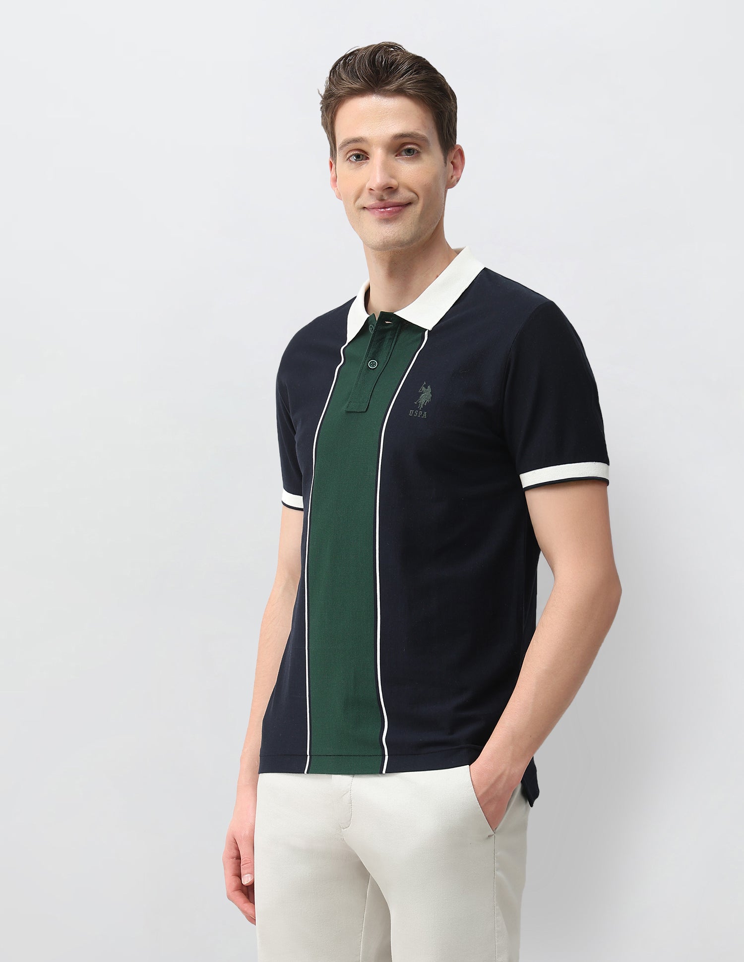 Colourblocked Slim Fit Polo Shirt Green - U.S. Polo Assn. India | Large