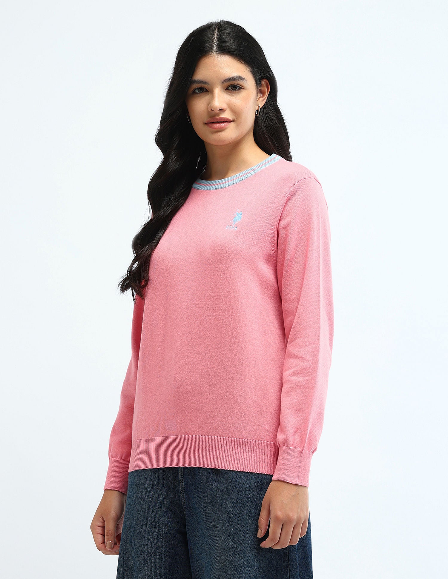 Drop Shoulder Cotton Sweater Light Pink - U.S. POLO ASSN. | Large