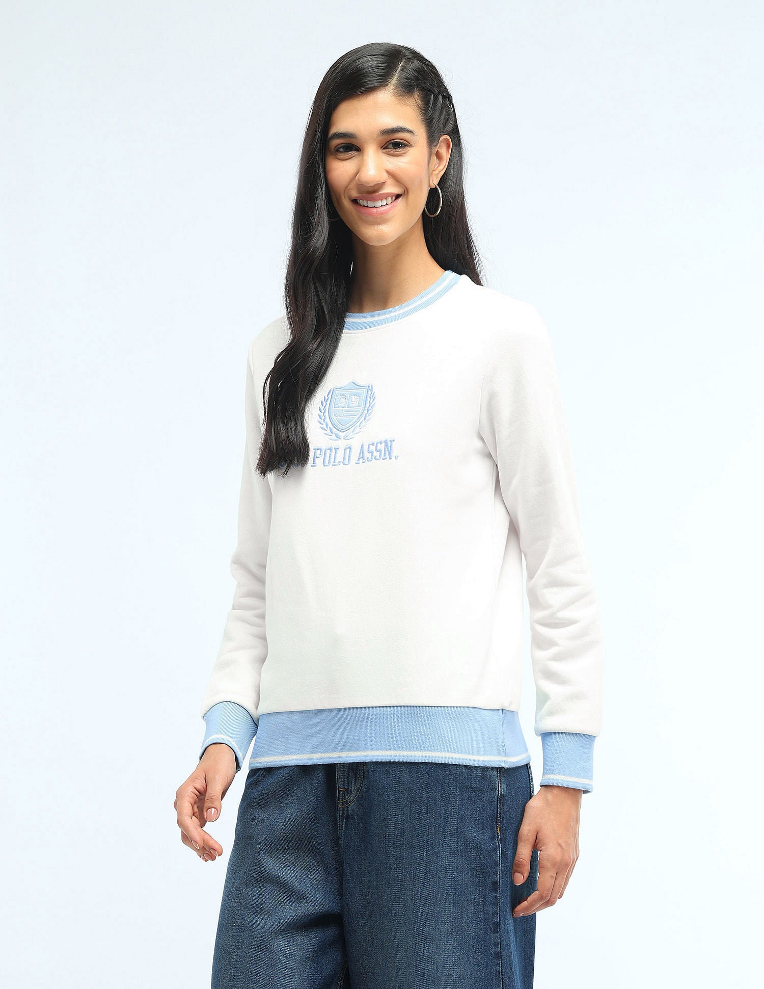 Brand Printed Regular Fit Sweatshirt Cream - U.S. Polo Assn. India | Large