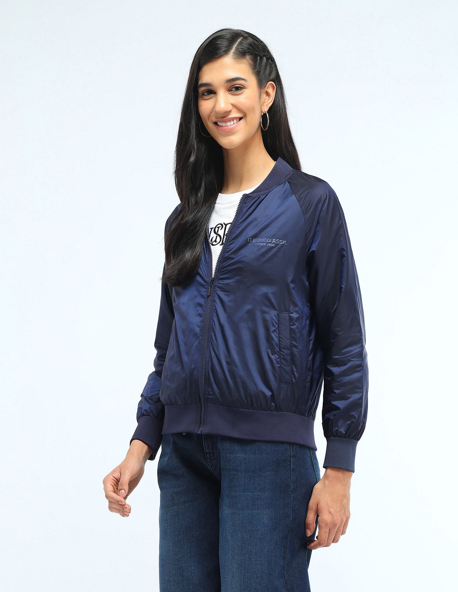 Metallic Regular Fit Bomber Jacket Navy - U.S. POLO ASSN. | Large