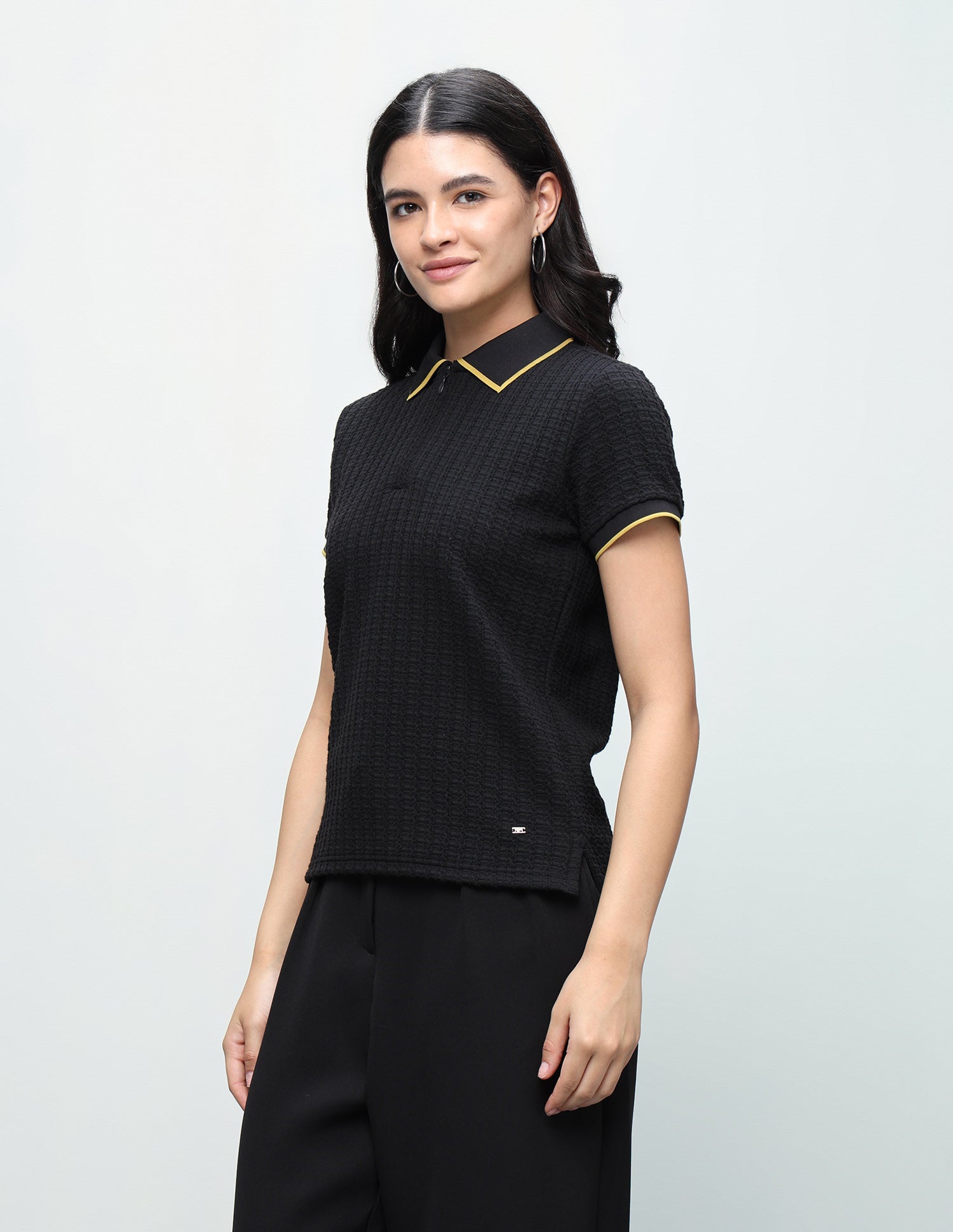 Textured Regular Fit Zipper Polo Shirt Black - U.S. Polo Assn. India | Large