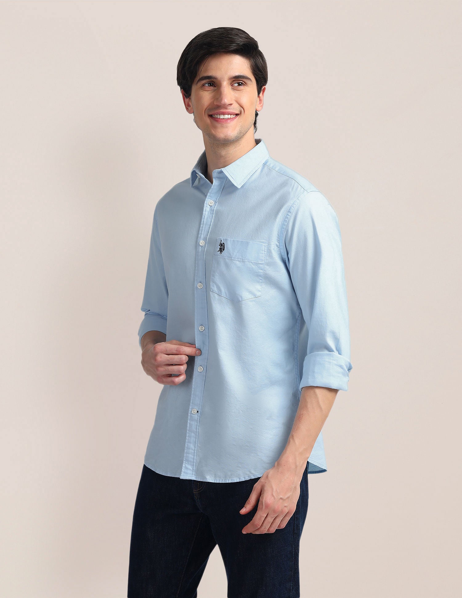 Solid Dobby Shirt Blue - U.S. Polo Assn. India | Large