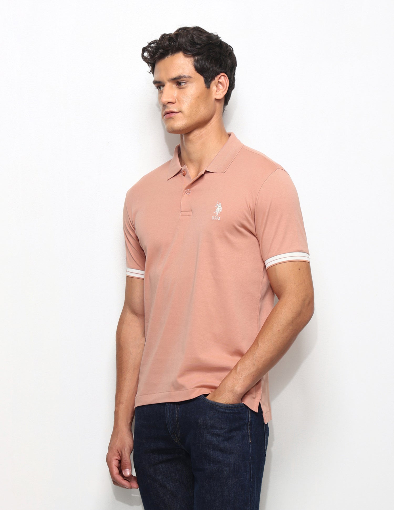 Solid Slim Fit Polo Shirt Pink - U.S. Polo Assn. India | Large