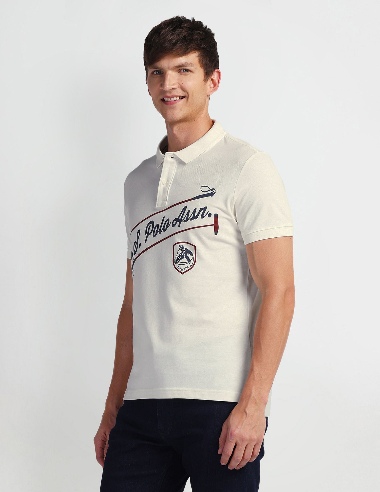 Brand Print Pique Polo Shirt Off White - U.S. POLO ASSN. | Large