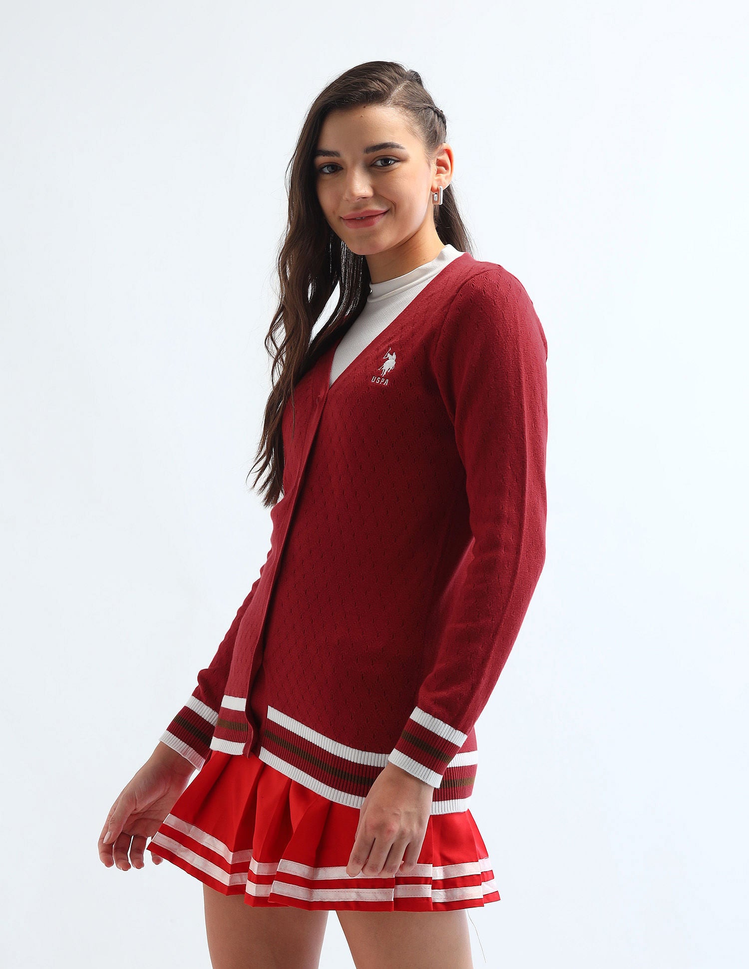 Cable Knit Tipped Cardigan Red - U.S. POLO ASSN. | Large