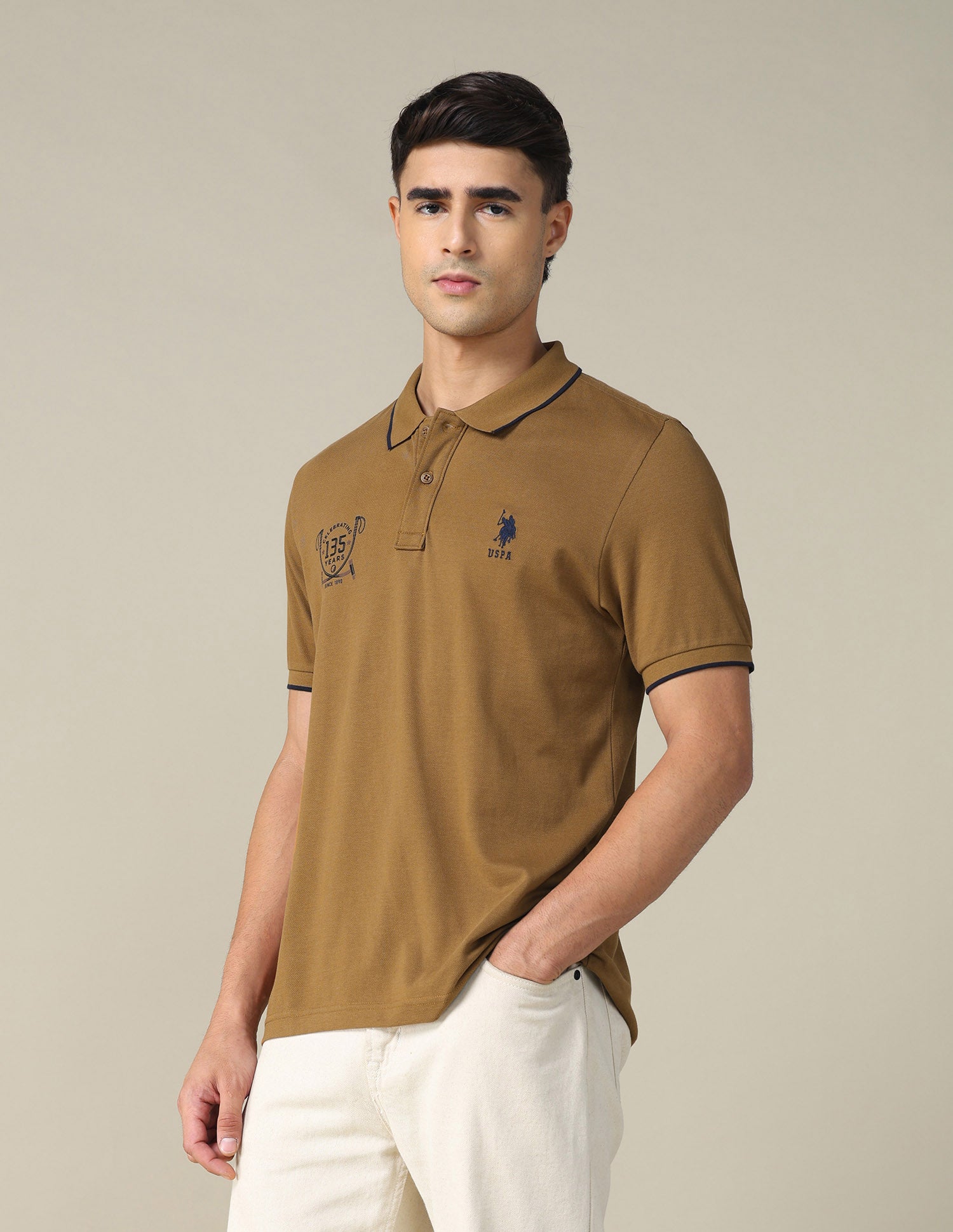 Graphic Printed Regular Fit Polo Shirt Light Beige - U.S. POLO ASSN. | Large