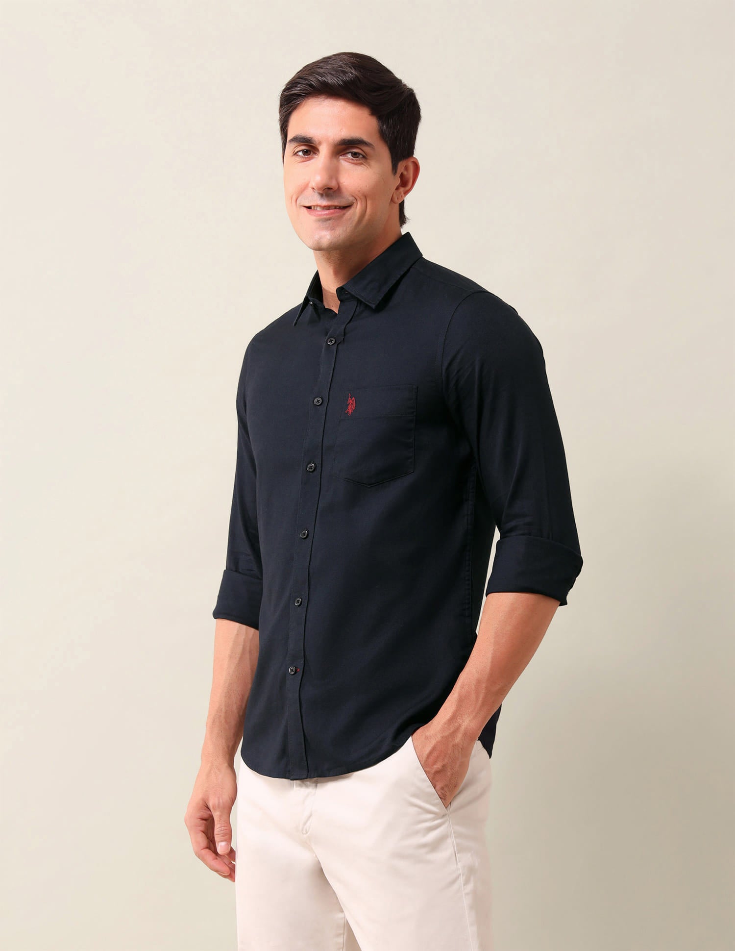 Tailored Fit Solid Shirt Navy - U.S. Polo Assn. India | Large
