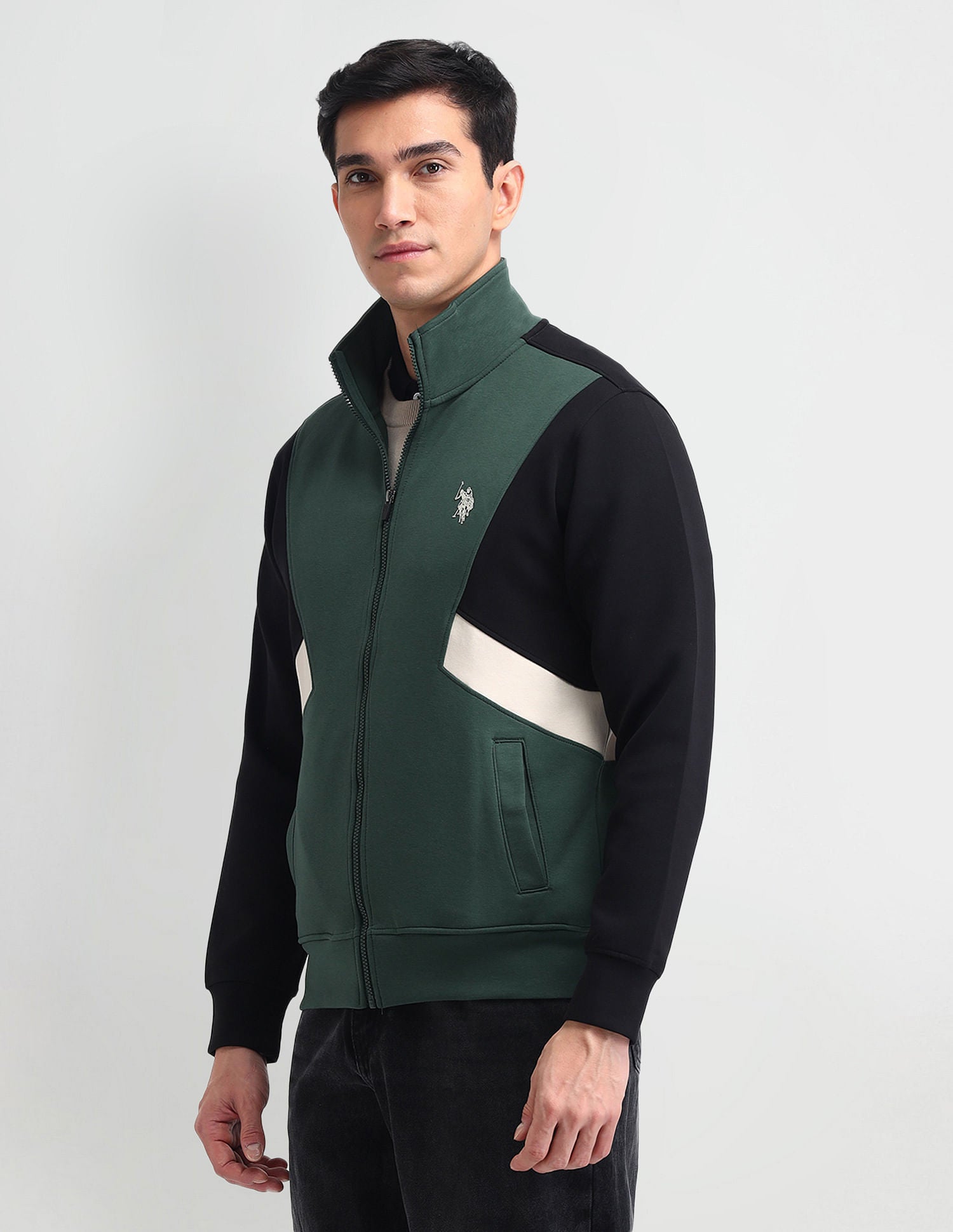 Regular Fit Colourblocked Sweatshirt Black - U.S. Polo Assn. India | Large