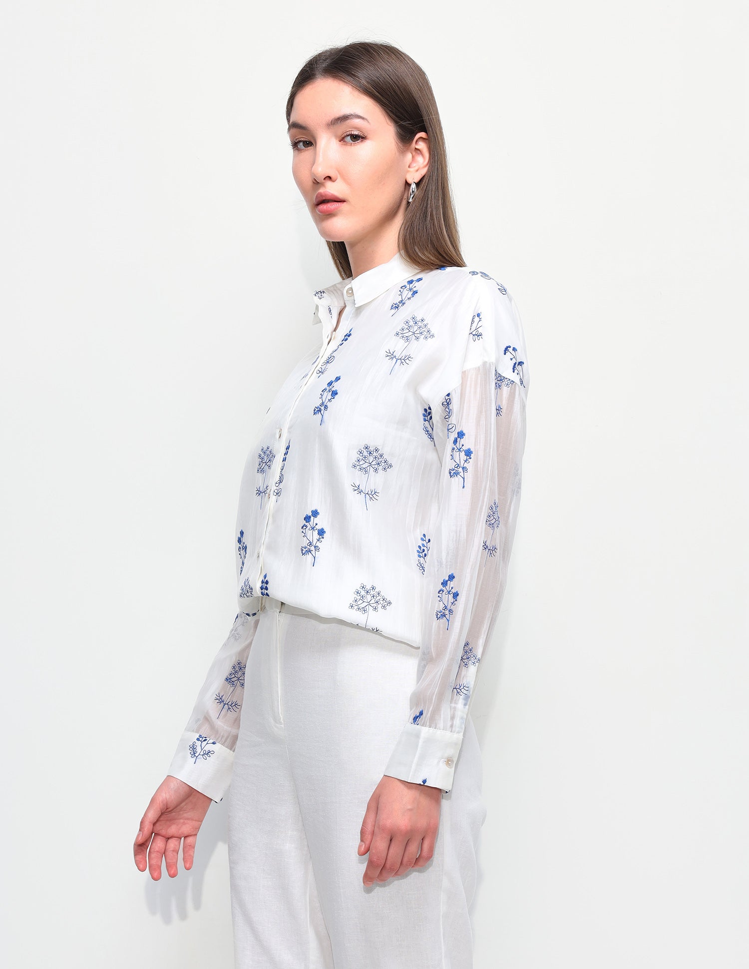 Floral Embroidered Oversized Fit Shirt Off White - U.S. Polo Assn. India | Large