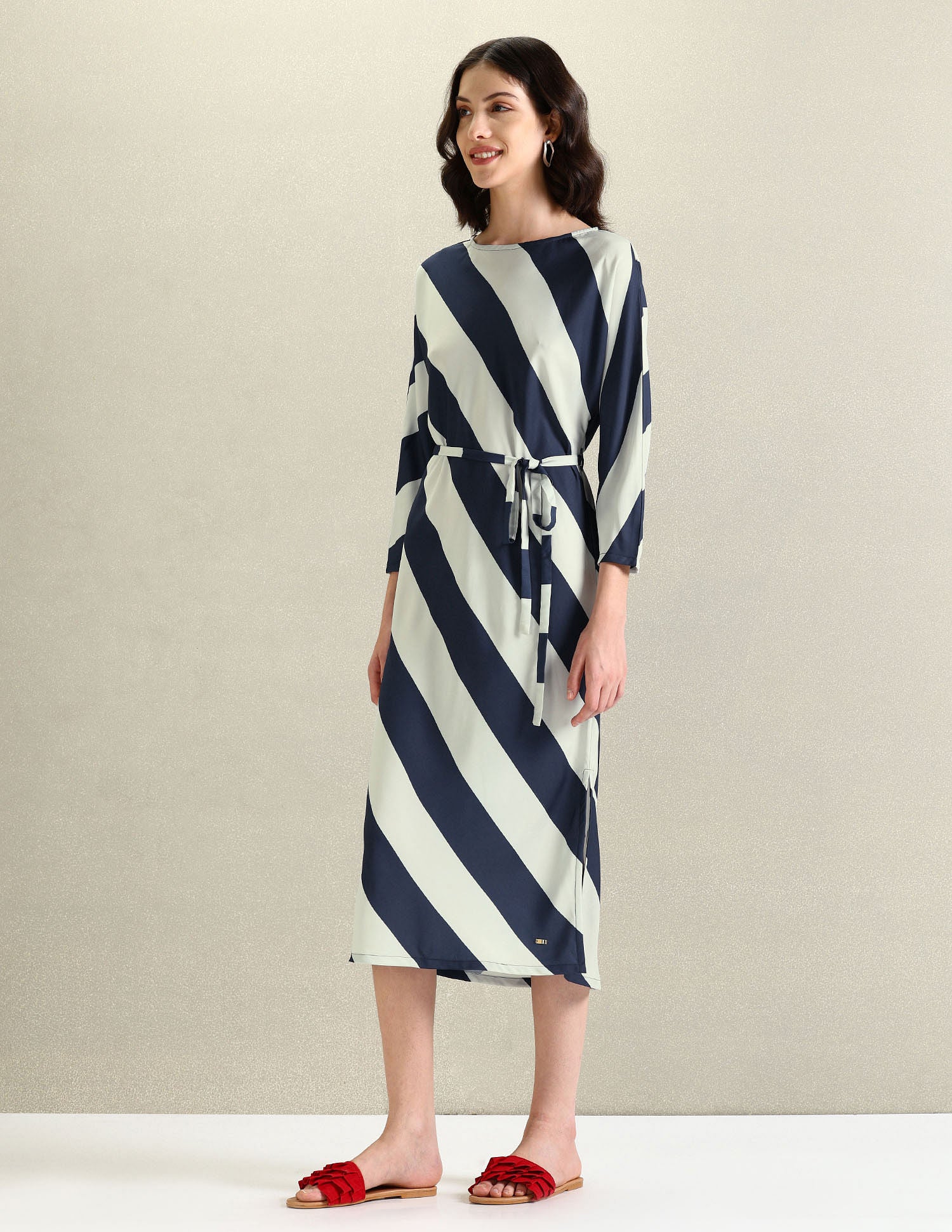 Round Neck Diagonal Stripe Dress Blue - U.S. Polo Assn. India | Large