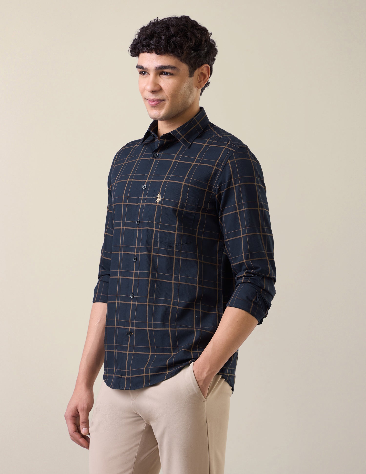 Grid Tattersall Checked Tailored Fit Shirt Navy - U.S. Polo Assn. India | Large