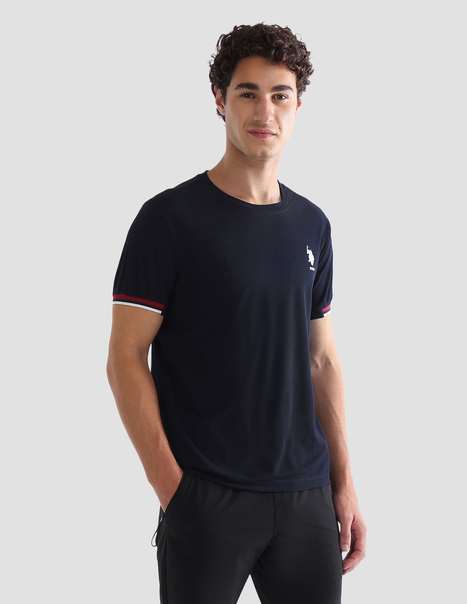 Solid Slim Fit Active T-Shirt Navy - U.S. Polo Assn. India | Large