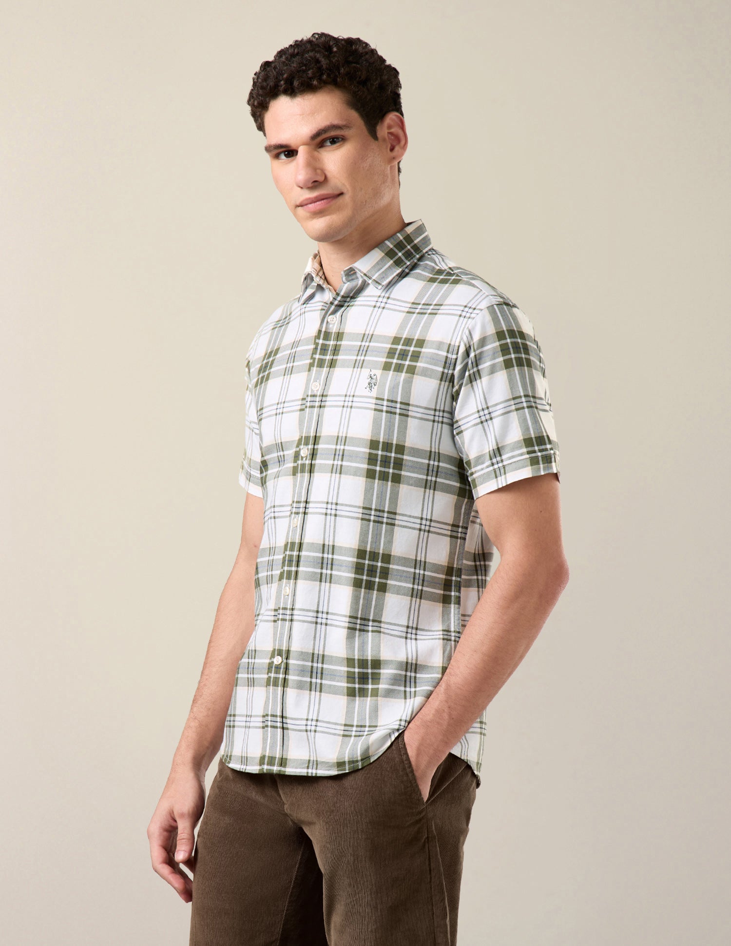 Plaid Checked Tailored Fit Shirt Olive - U.S. Polo Assn. India | Large