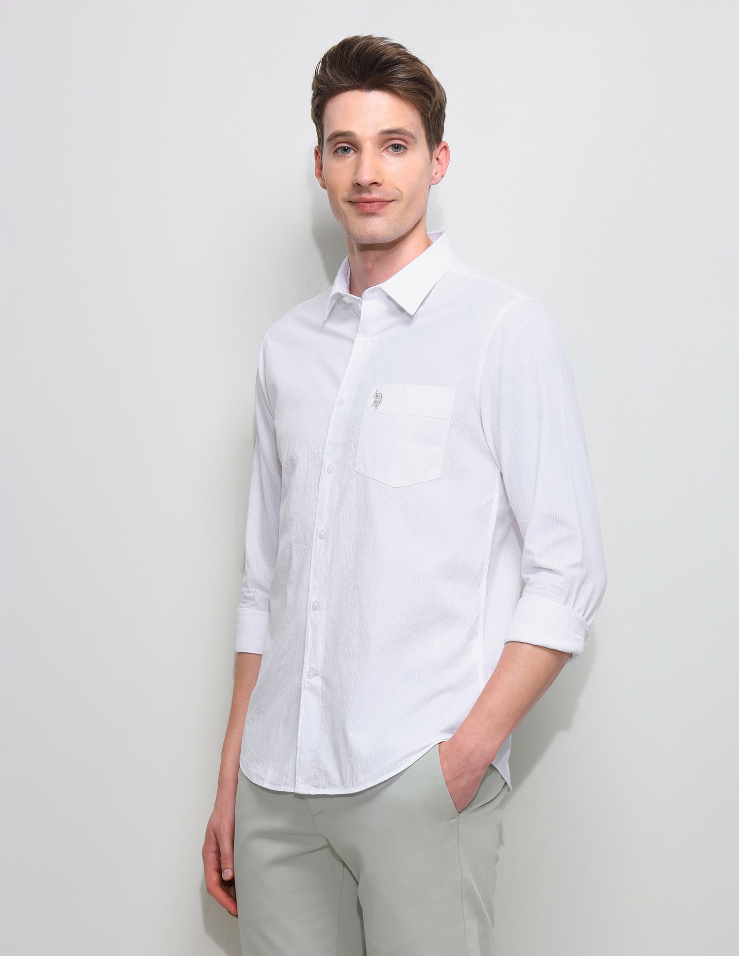 Seersucker Regular Fit Textured Shirt White - U.S. Polo Assn. India | Large