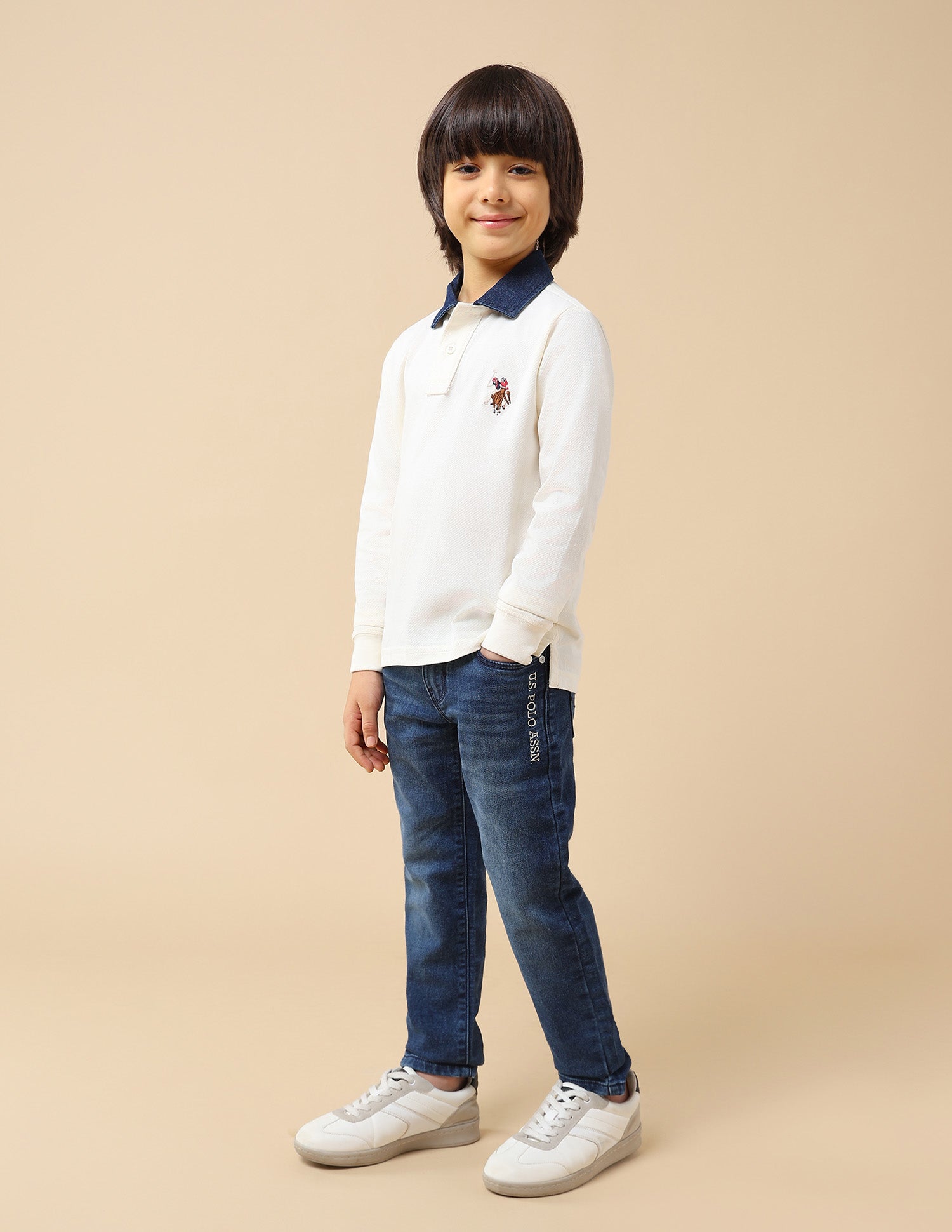 Boys Solid Regular Fit Polo Shirt Off White - U.S. POLO ASSN. | Large