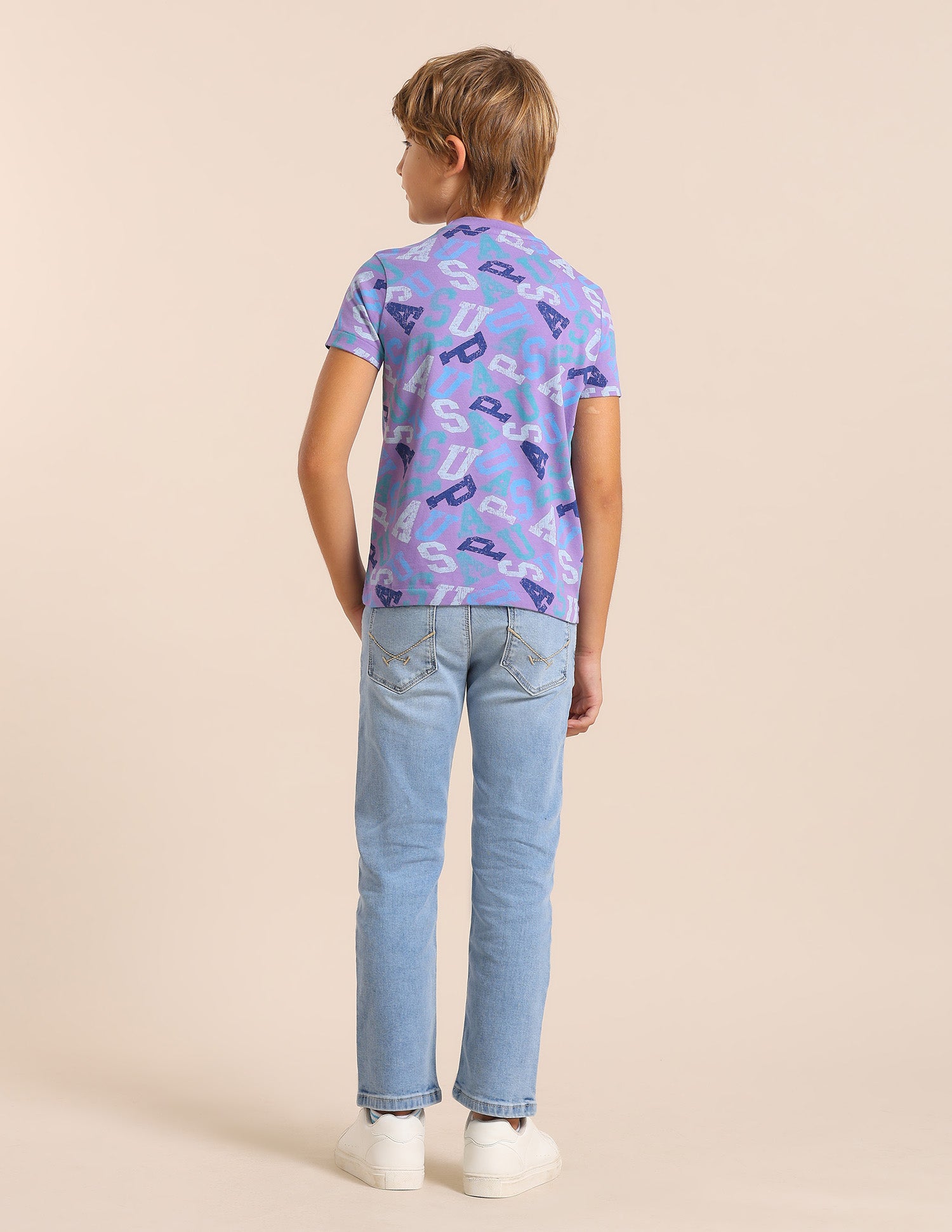 Boys Brand Printed Regular Fit T-Shirt Light Purple - U.S. POLO ASSN. | Large